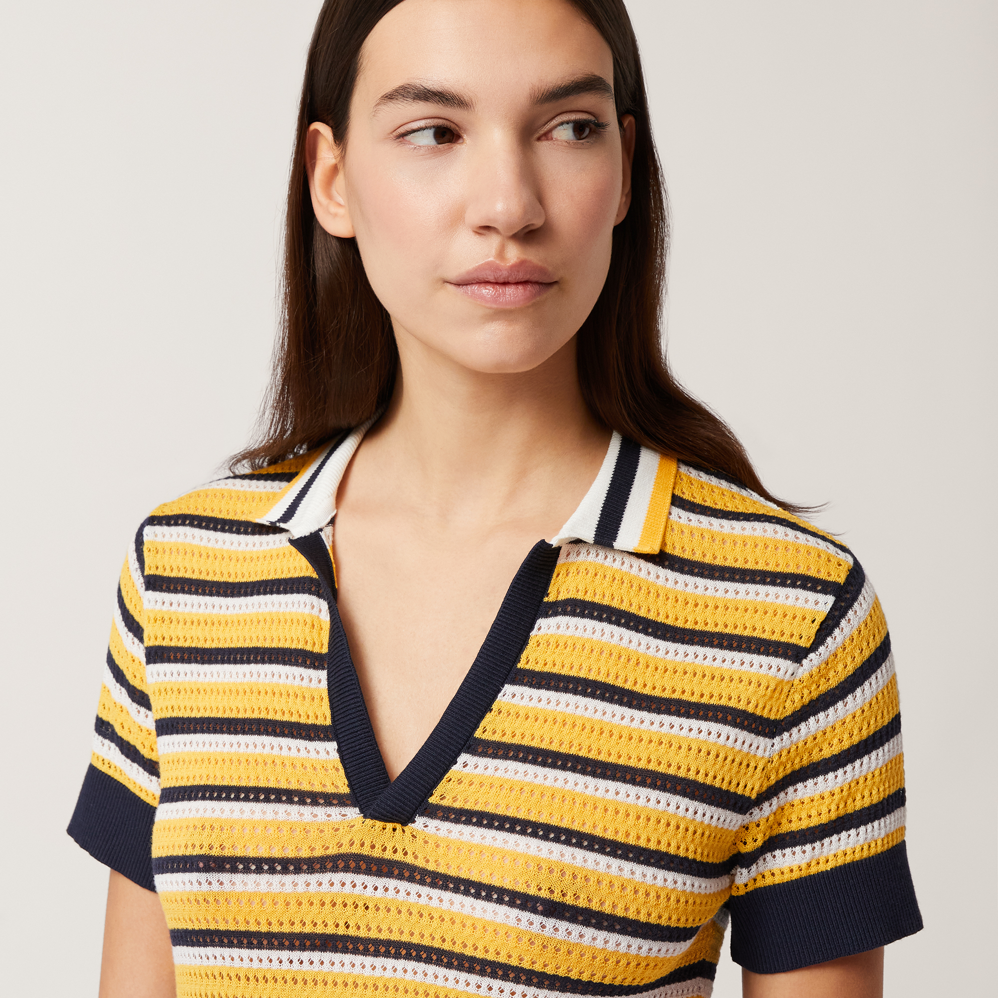 Crochet-Effect Striped Polo, Canary Yellow, large image number 2