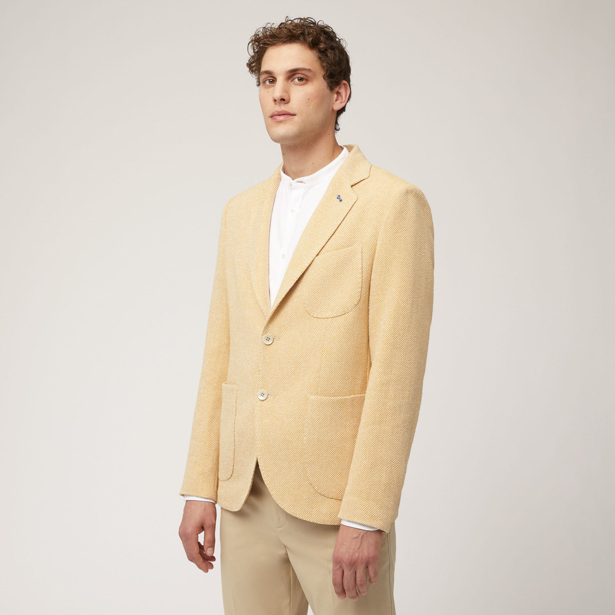 Cotton and Linen Jacket with Pockets and Breast Pocket, Gold, large image number 0