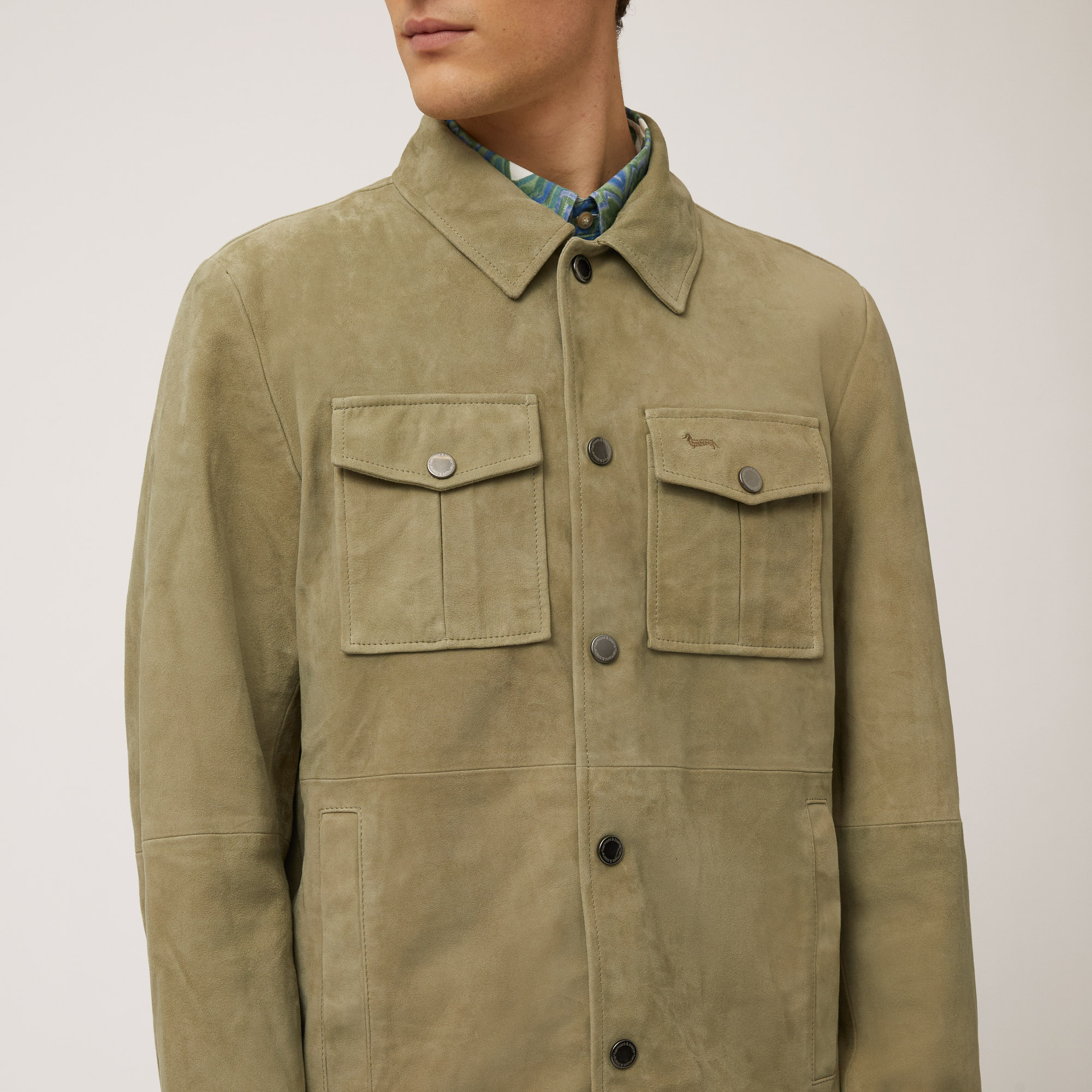 Indigo Cruise Leather Overshirt, Military Green, large image number 2