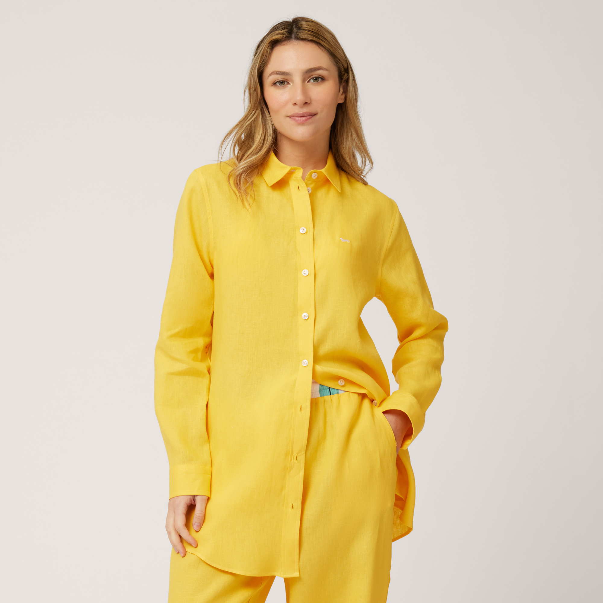 Linen Long Shirt, Canary Yellow, large