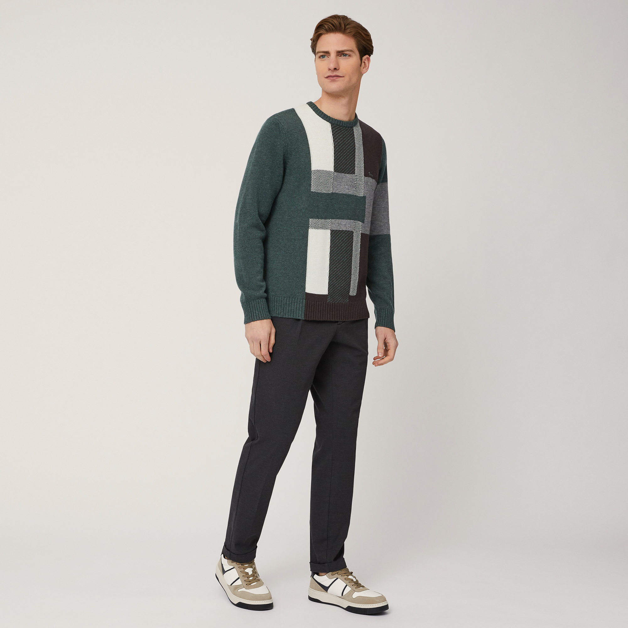 Pullover Color Block Con Logo, Verde, large image number 3