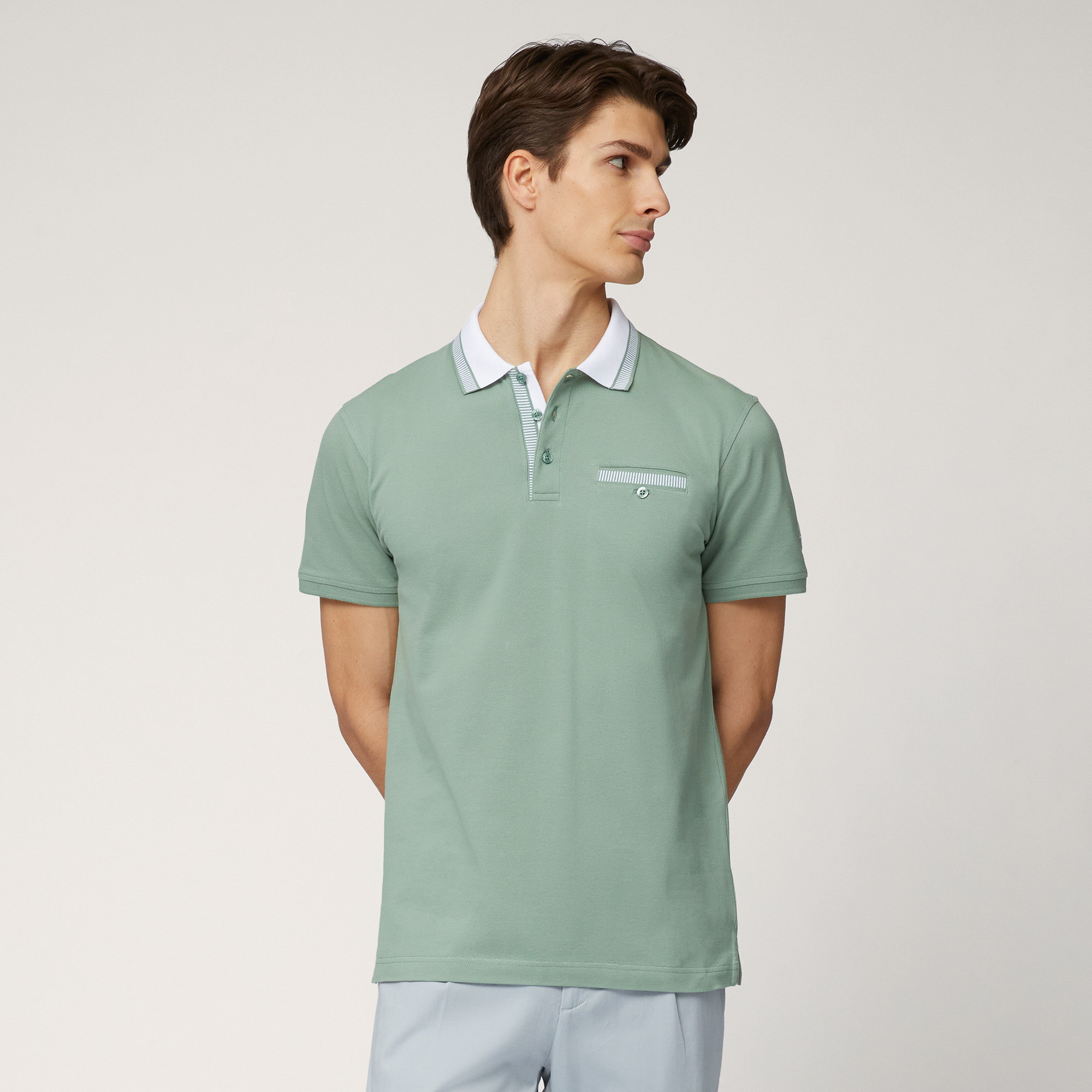 Polo with Contrasting Details, Moss Green, large image number 0