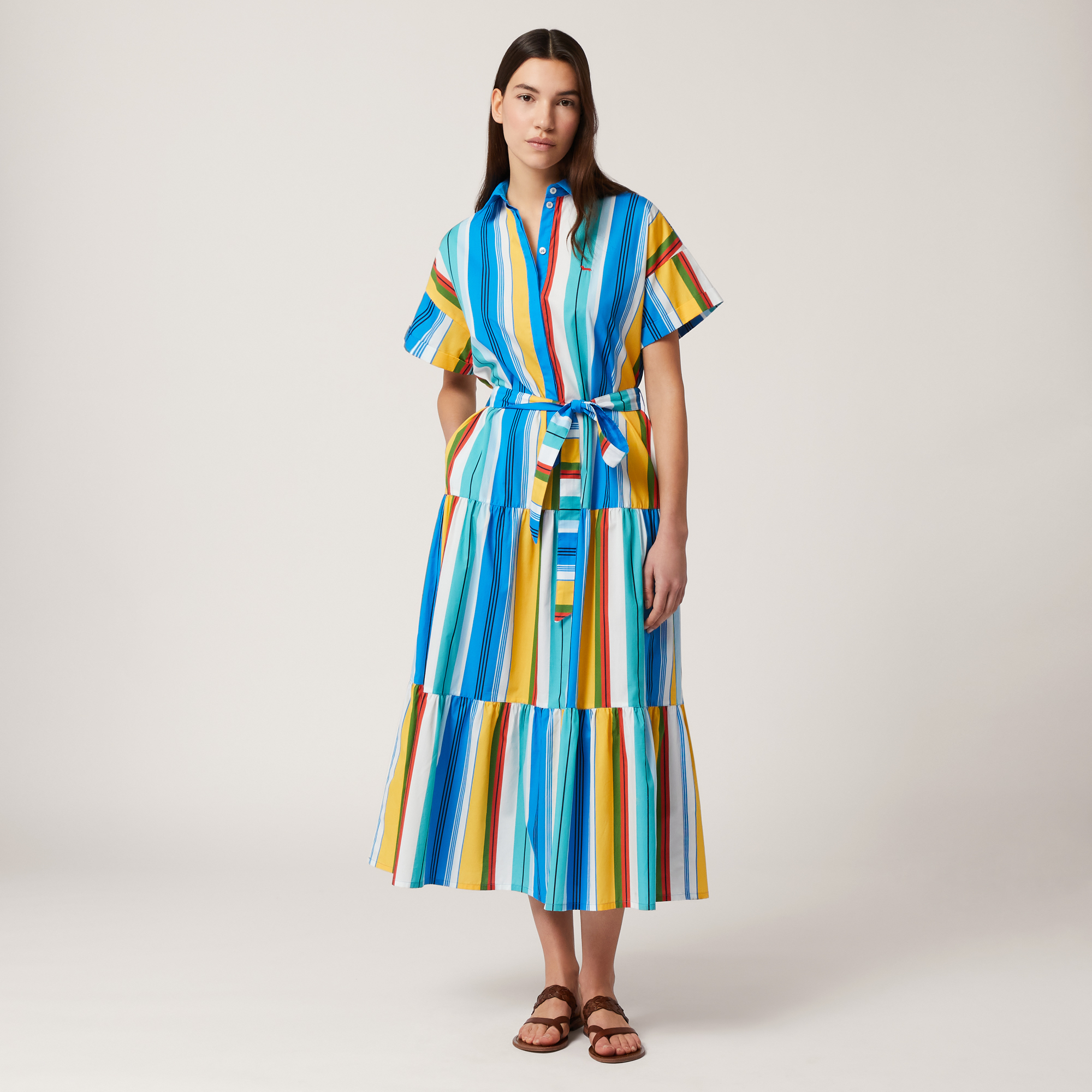 Multicolored Striped Dress With Flounces