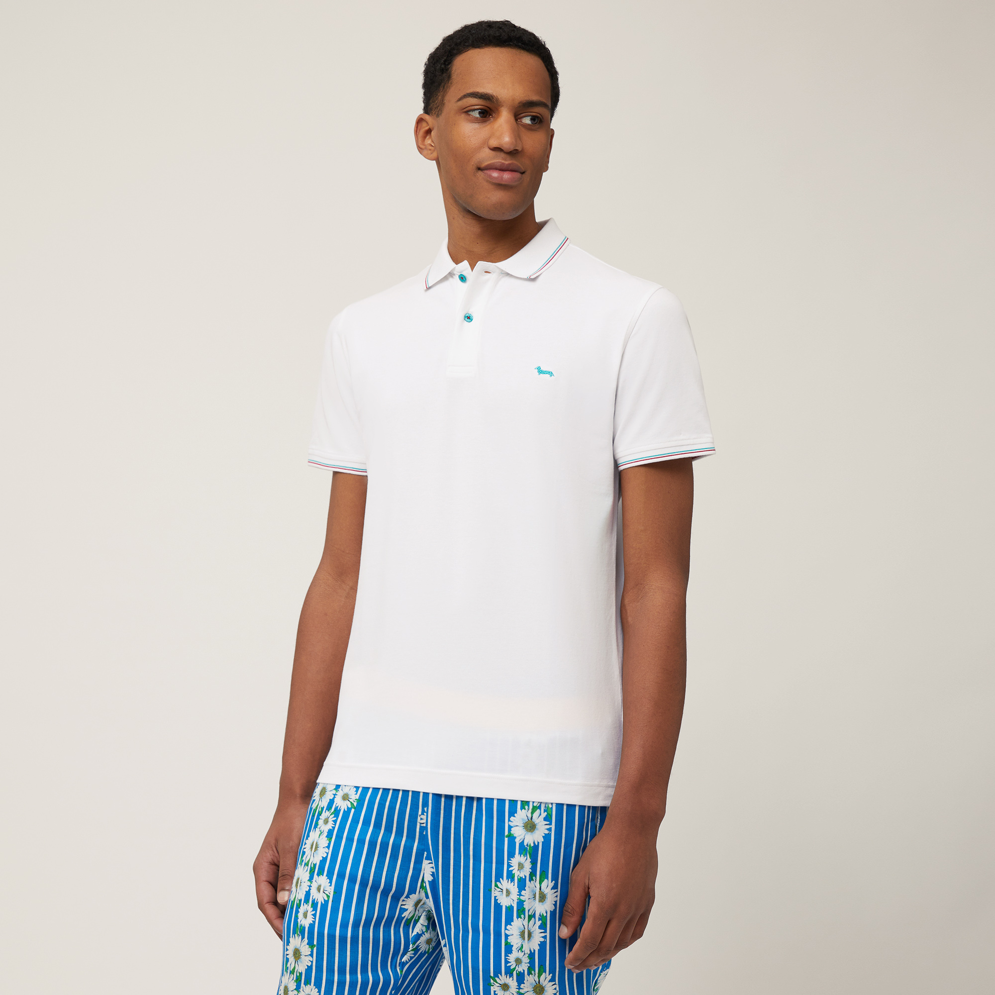 Polo with Striped Details, White, large