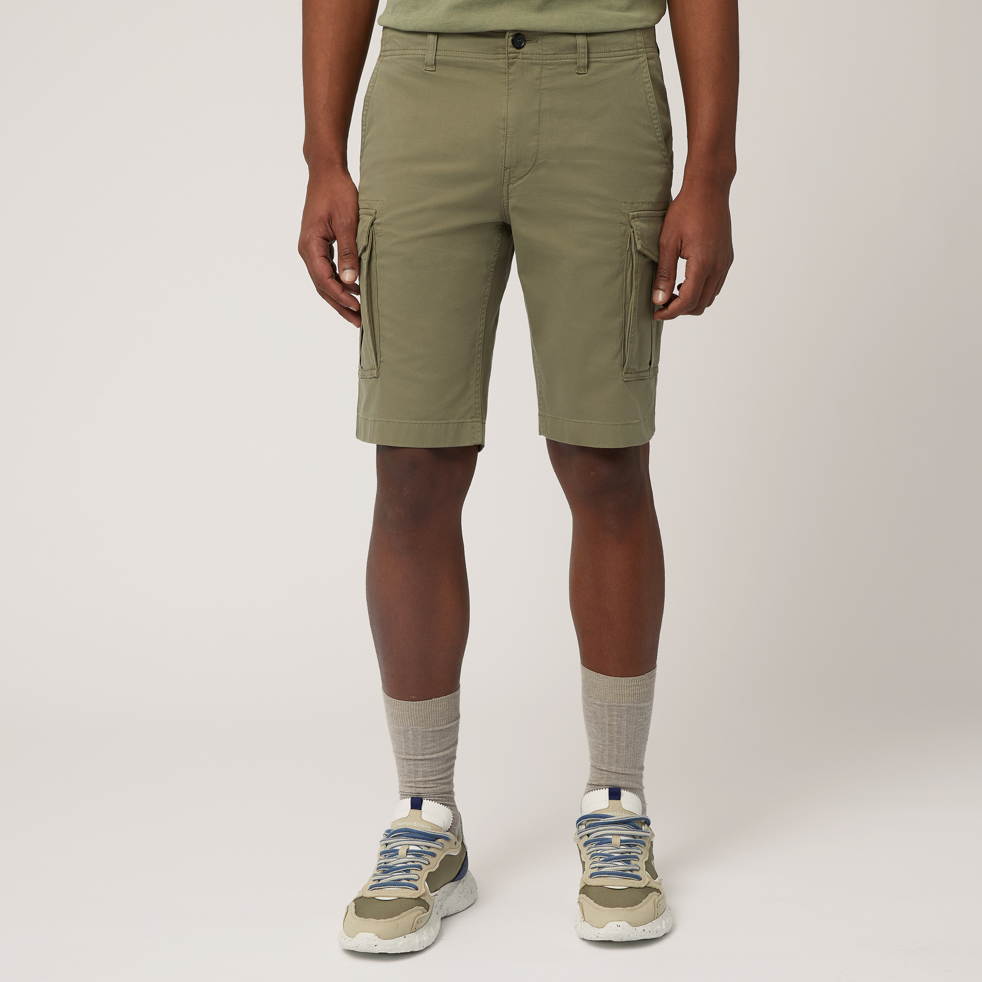 Cotton Cargo Bermuda Shorts, Military Green, large