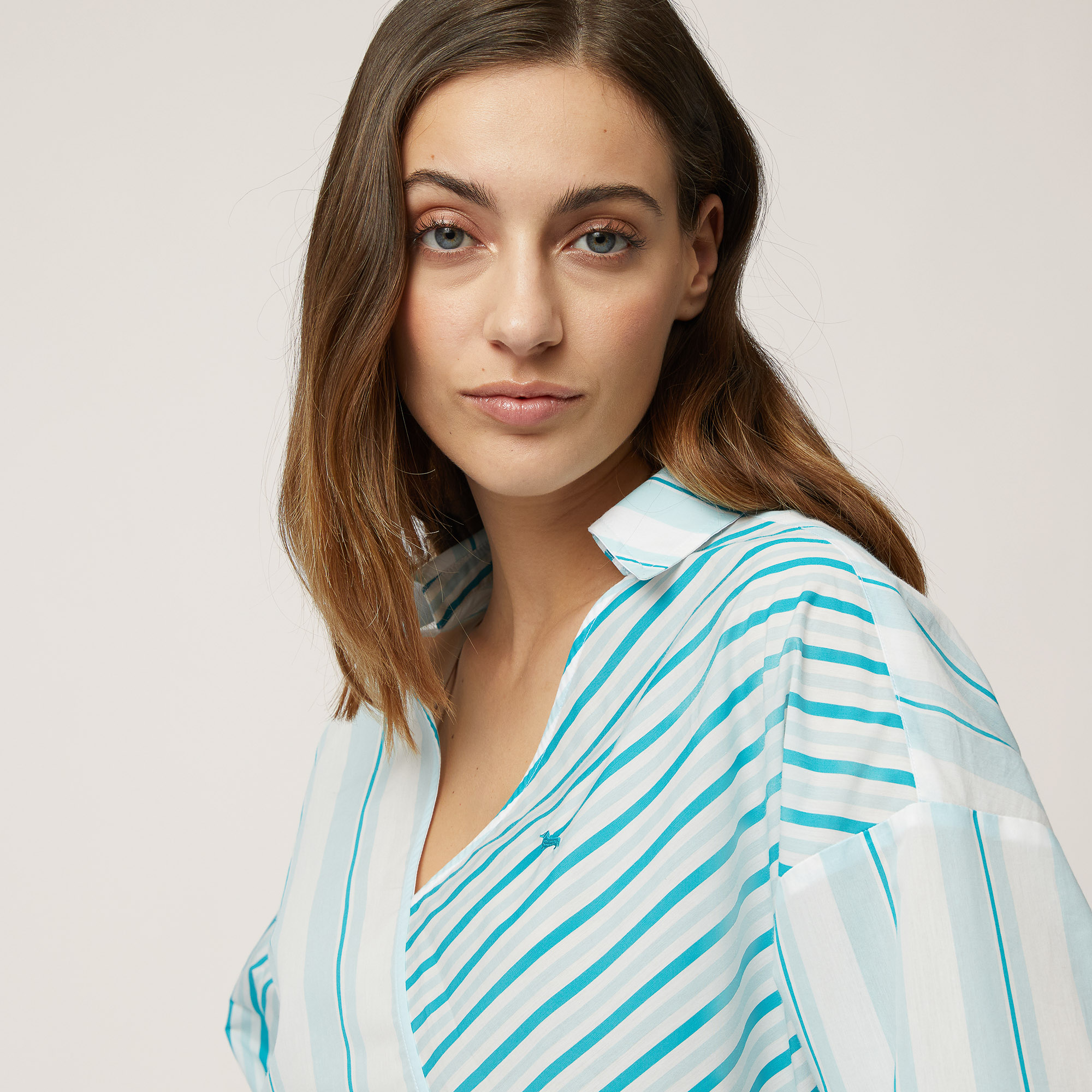 Striped Asymmetrical Shirt, Turquoise, large image number 2