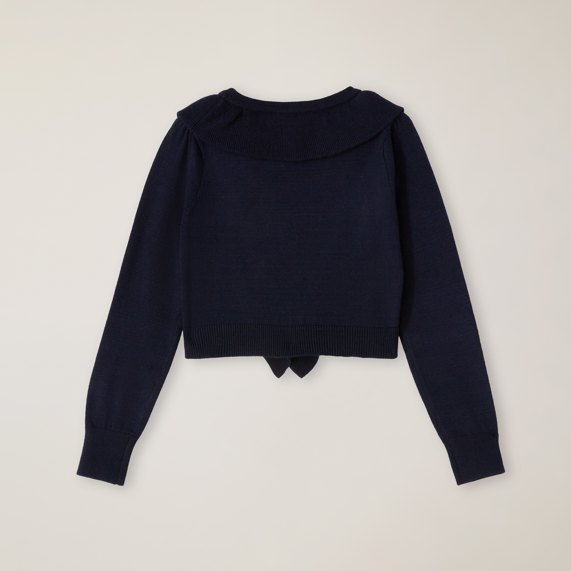 Navy Blue Cardigan With Ruffles And Jewel Buttons