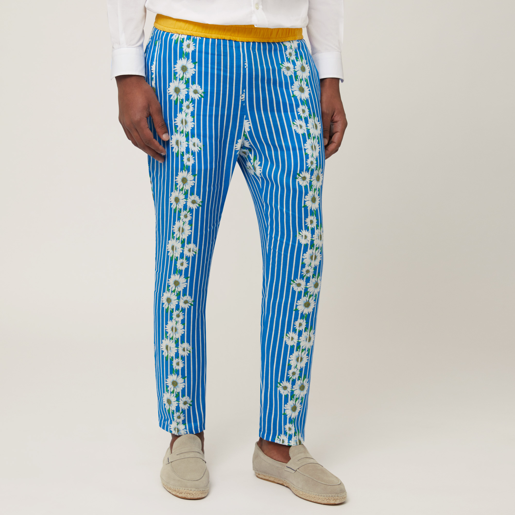 Linen Pants with Daisies, Light Blue, large image number 0