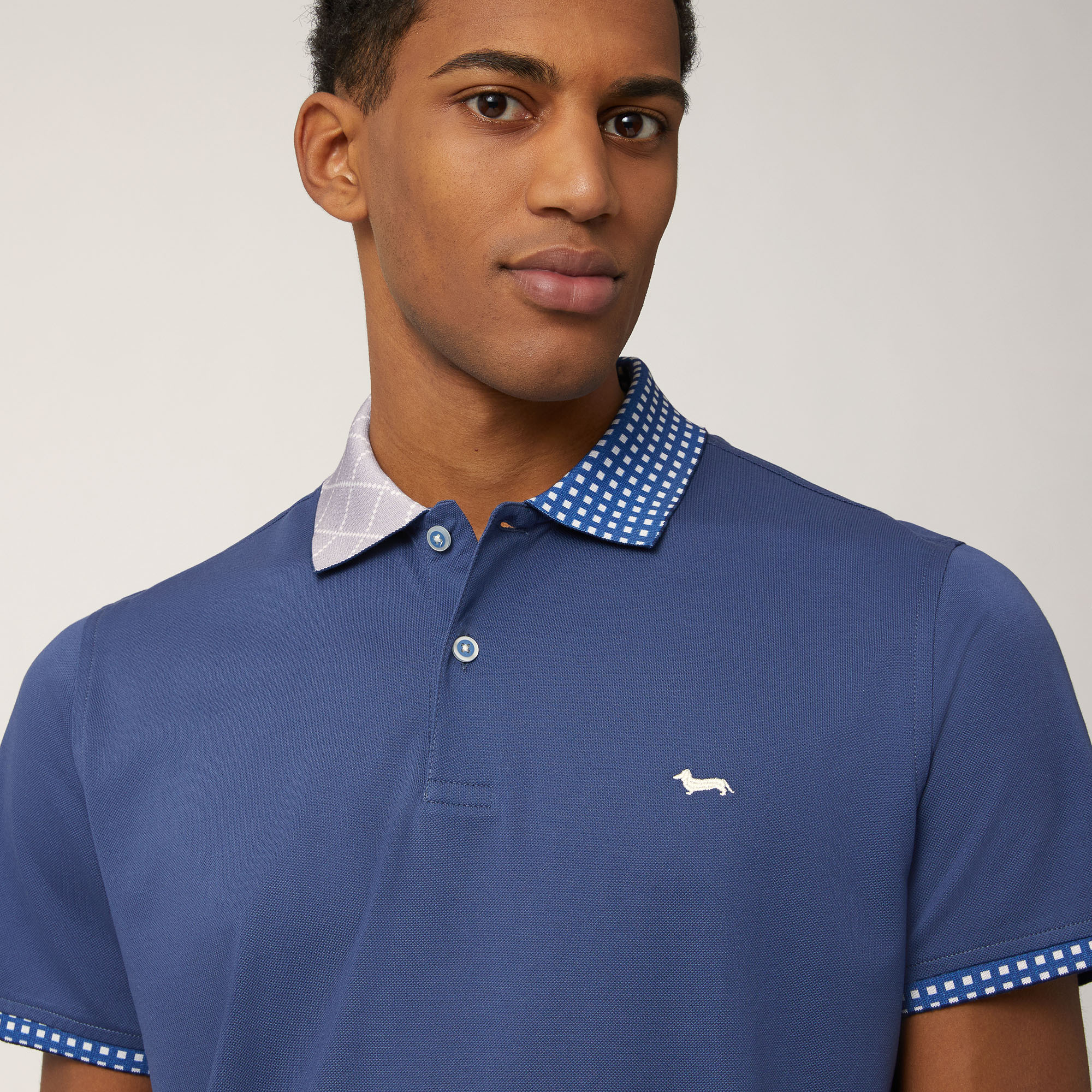 Cotton Polo with Double Print, Marine Blue, large image number 2