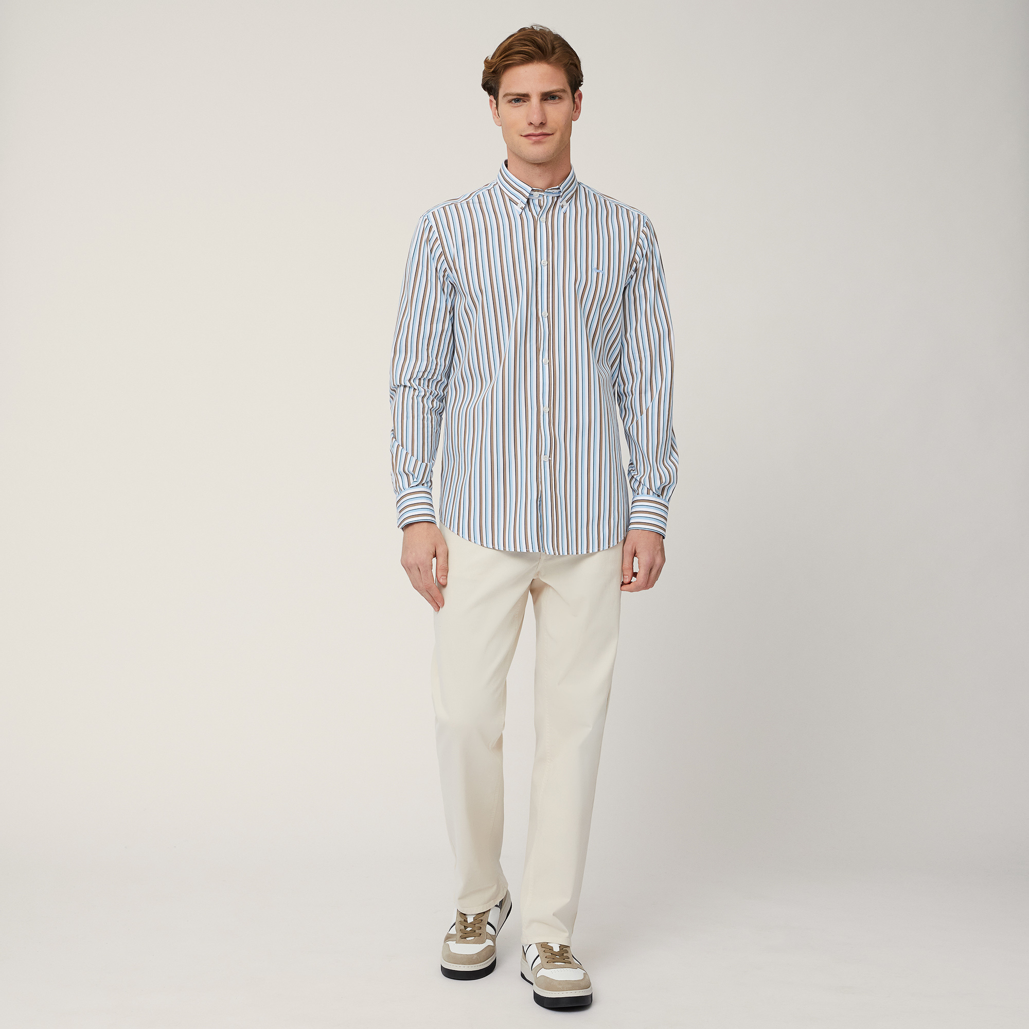 Striped Cotton Shirt, Blu, large image number 3