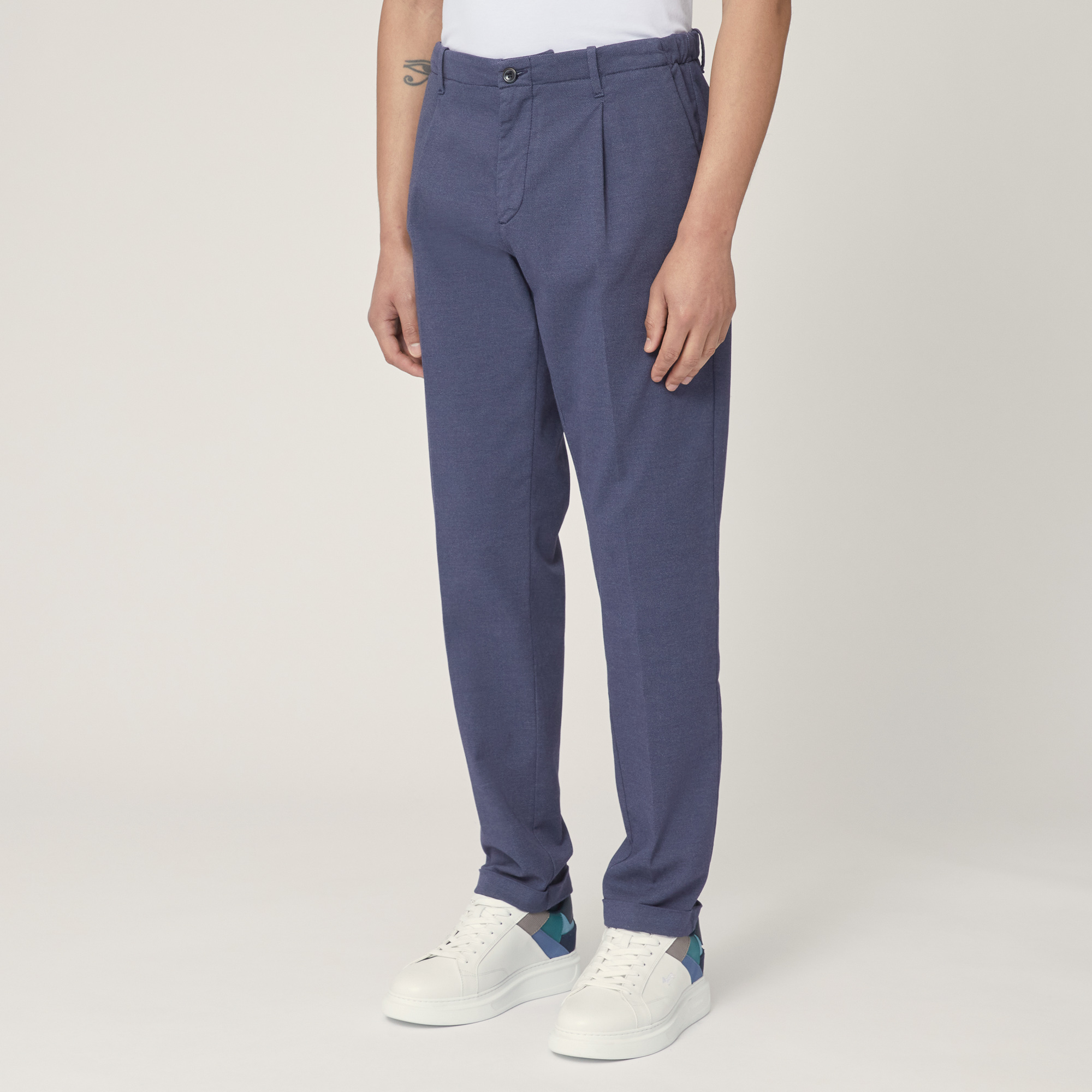 Chino Pants with Pleats, Blu, large image number 0