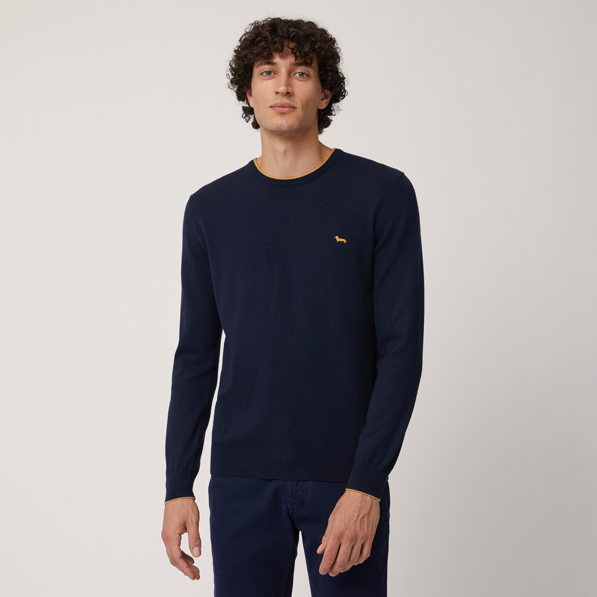 Pullover with Striped Details, Blu, large