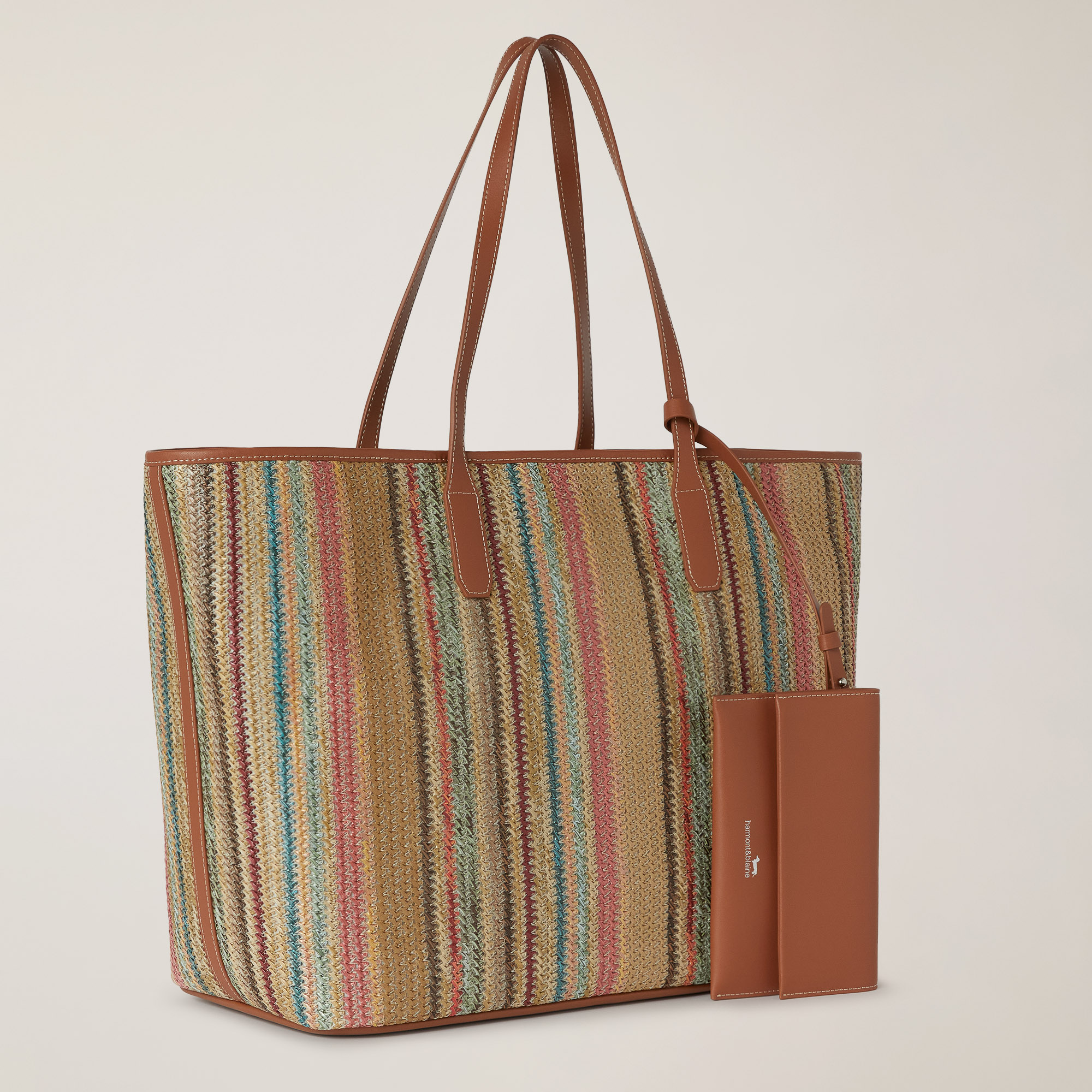 Straw Shopper Bag, Beige, large image number 1