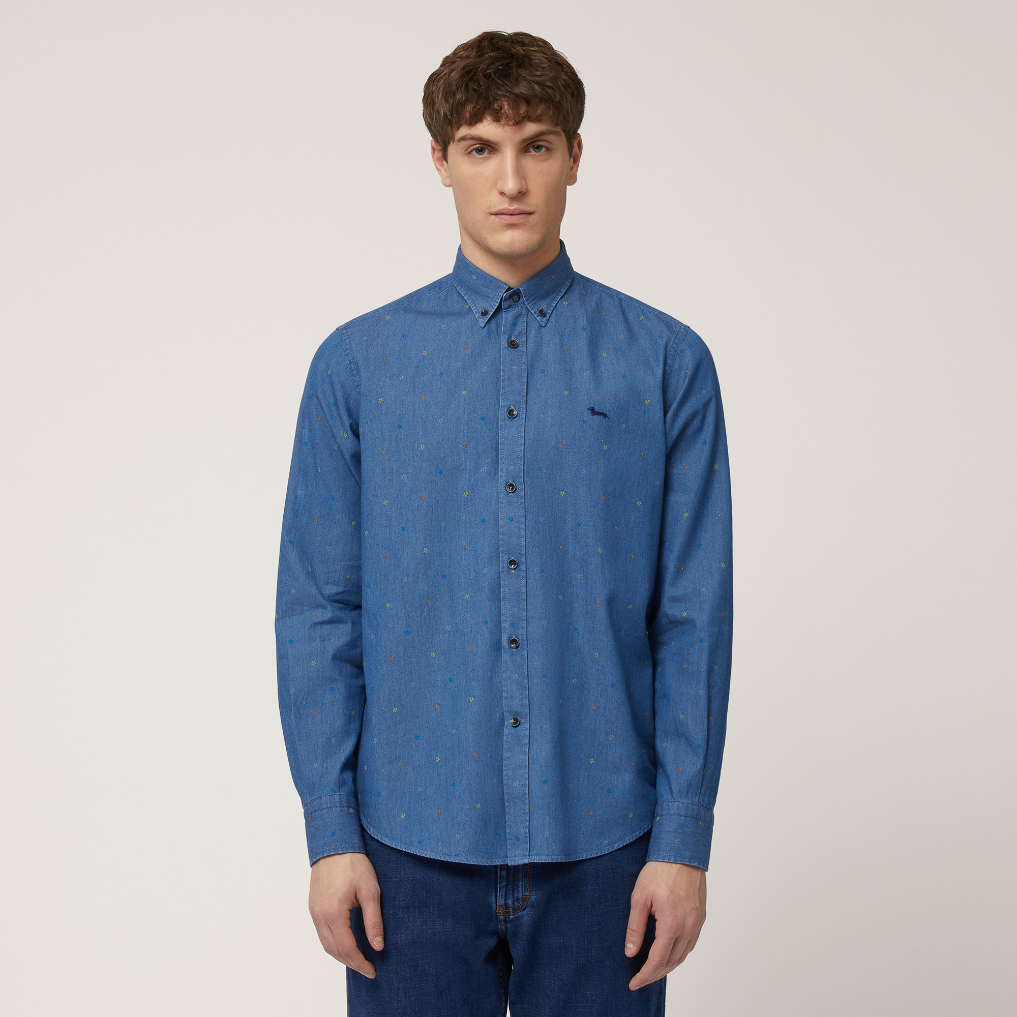 Shirt with Micro Flowers, Denim Blue, large image number 0