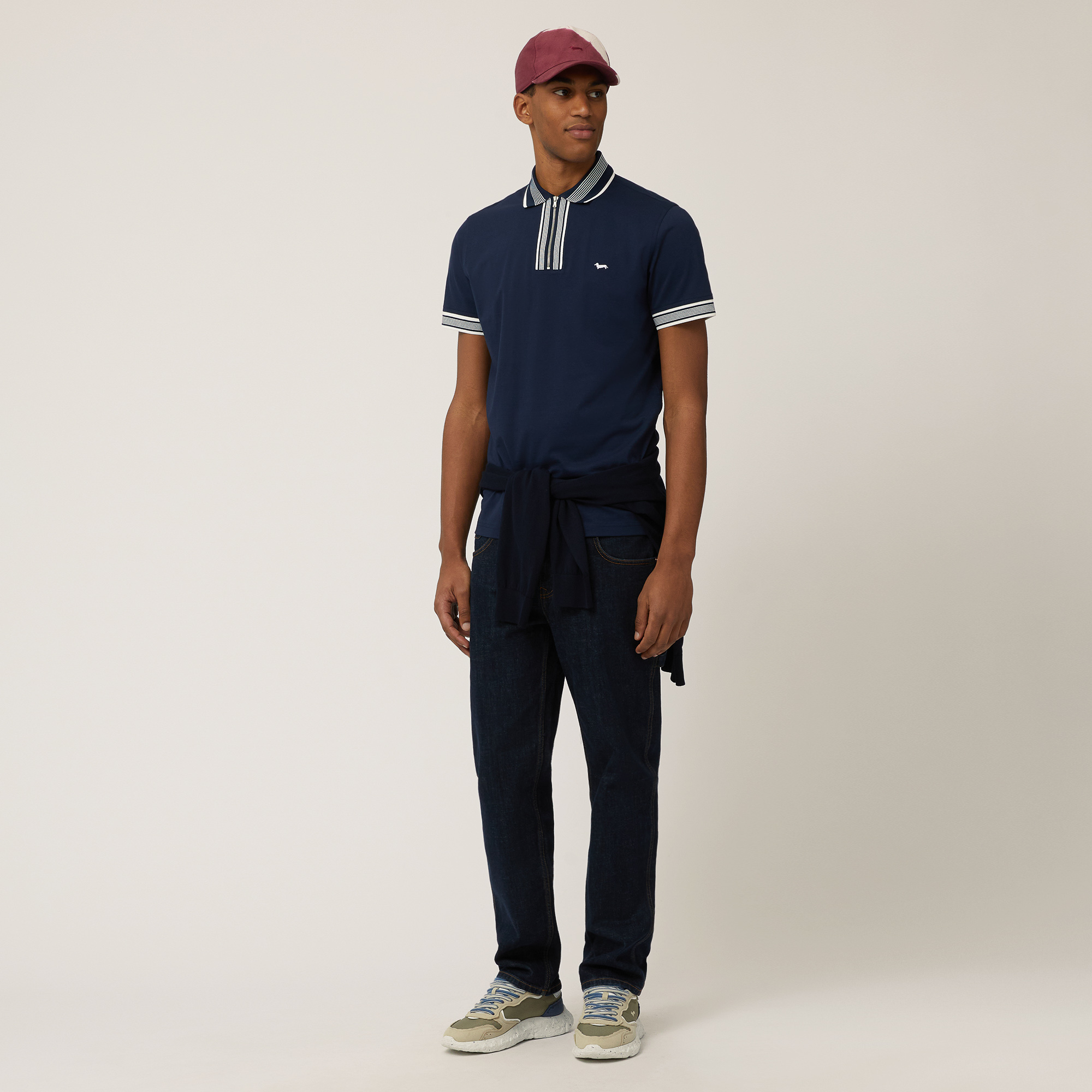 Polo In Cotone Con Zip, Blu Navy, large image number 3