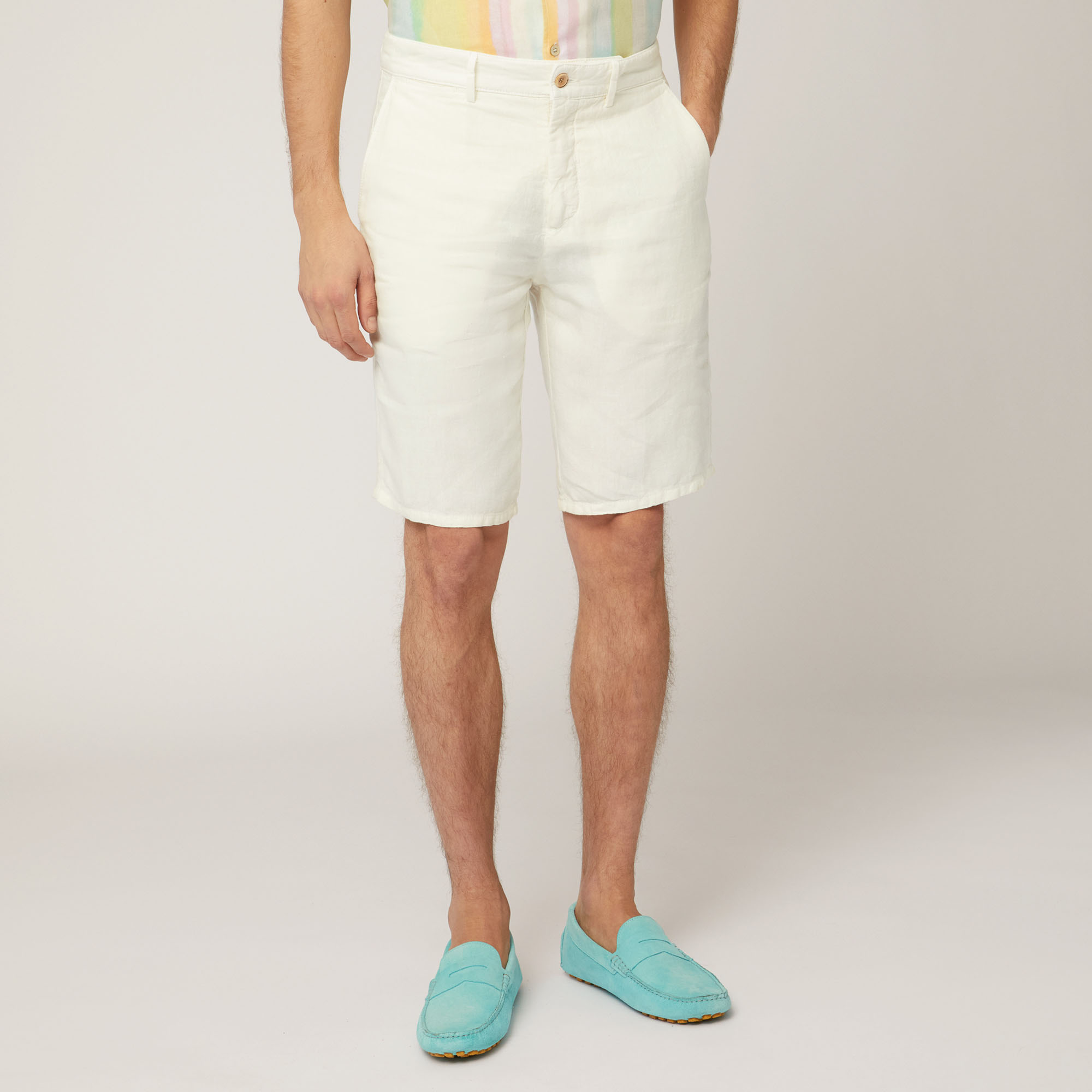 Linen Regular Bermuda Shorts, Beige, large image number 0