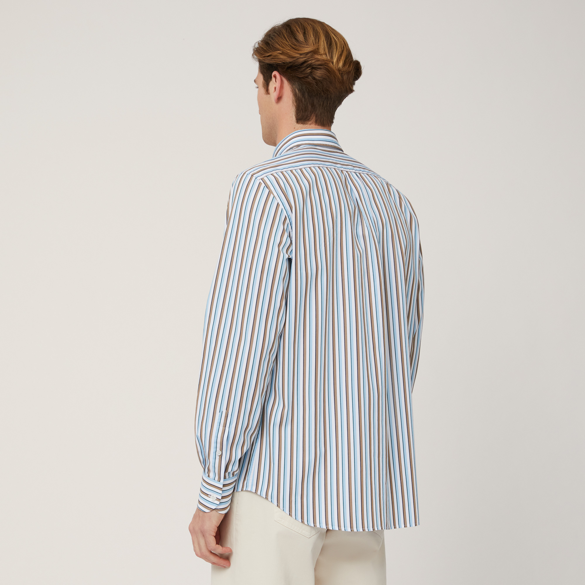 Striped Cotton Shirt, Blu, large image number 1