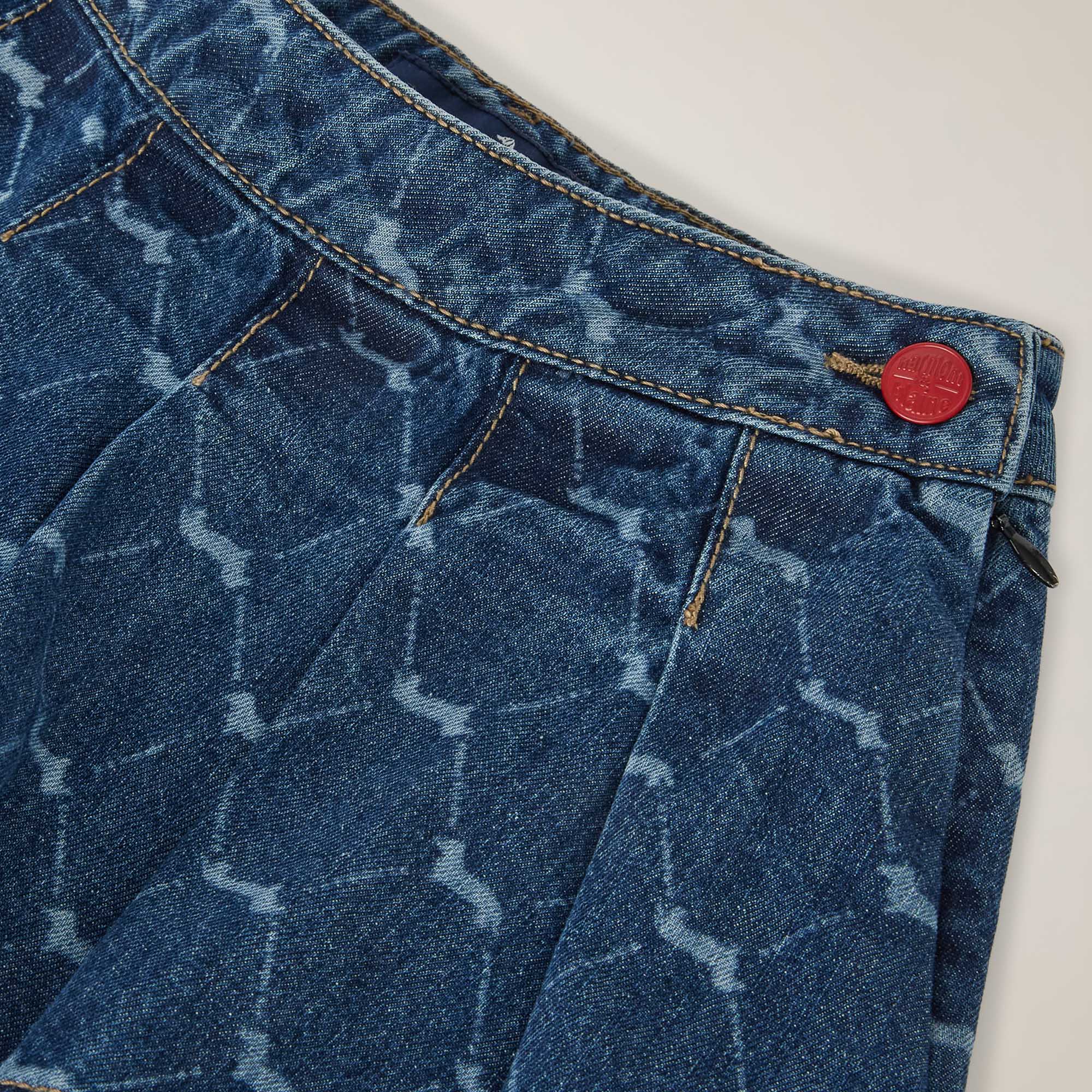 Shorts In Denim Con Stampa Laserata, Blu Chiaro, large image number 2