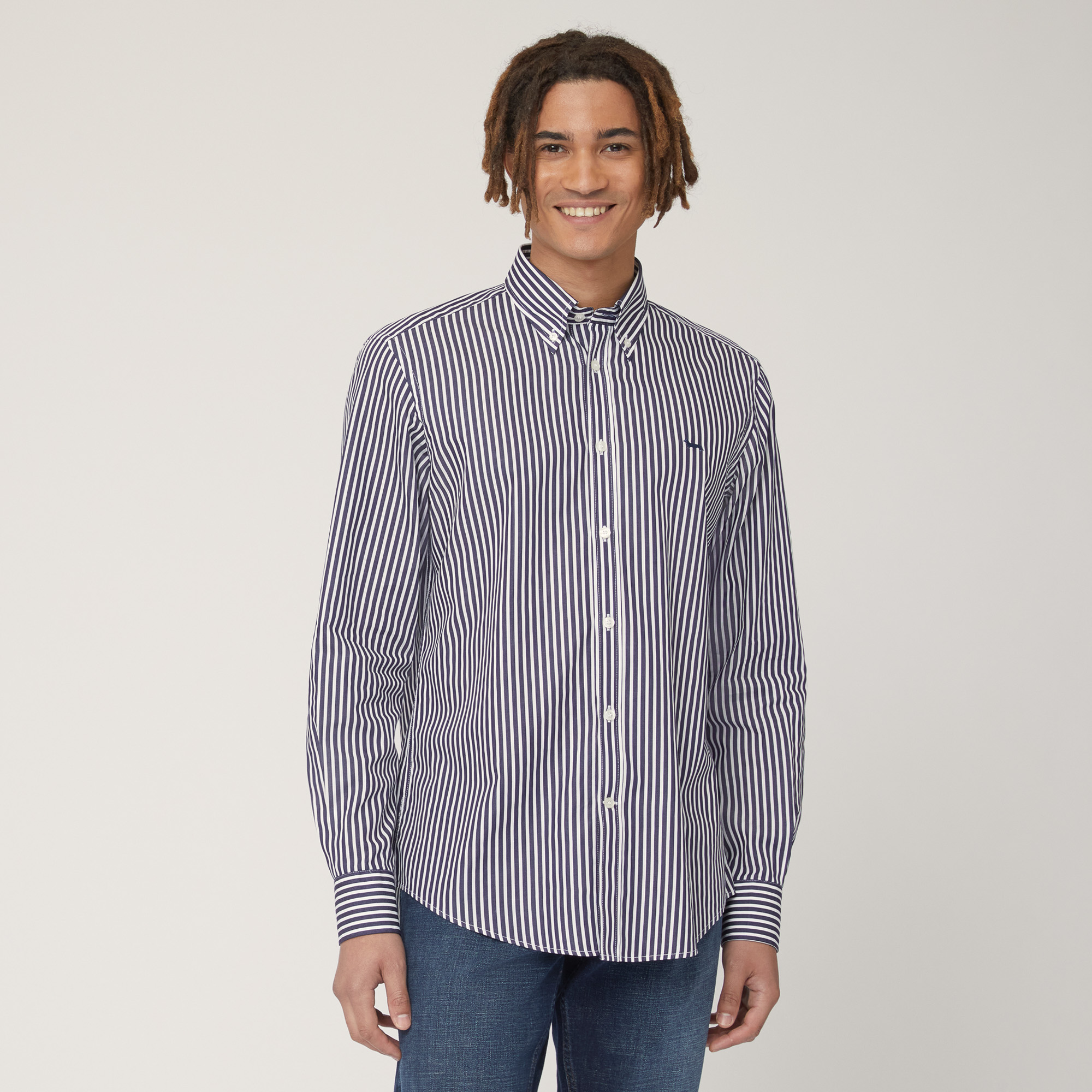 Camicia A Righe Verticali, Blu, large