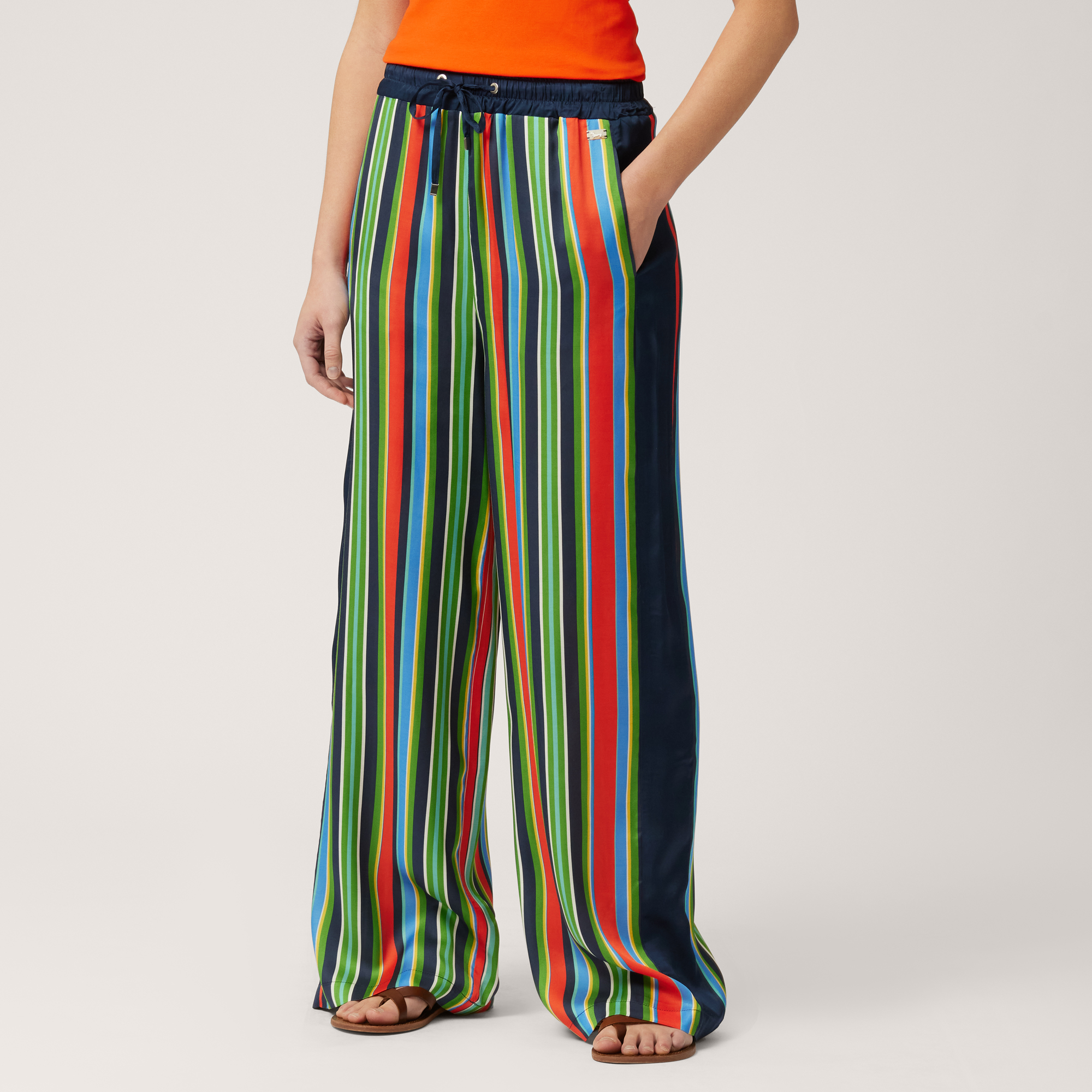 Multicolor Stripe Pants, Navy Blue, large image number 0