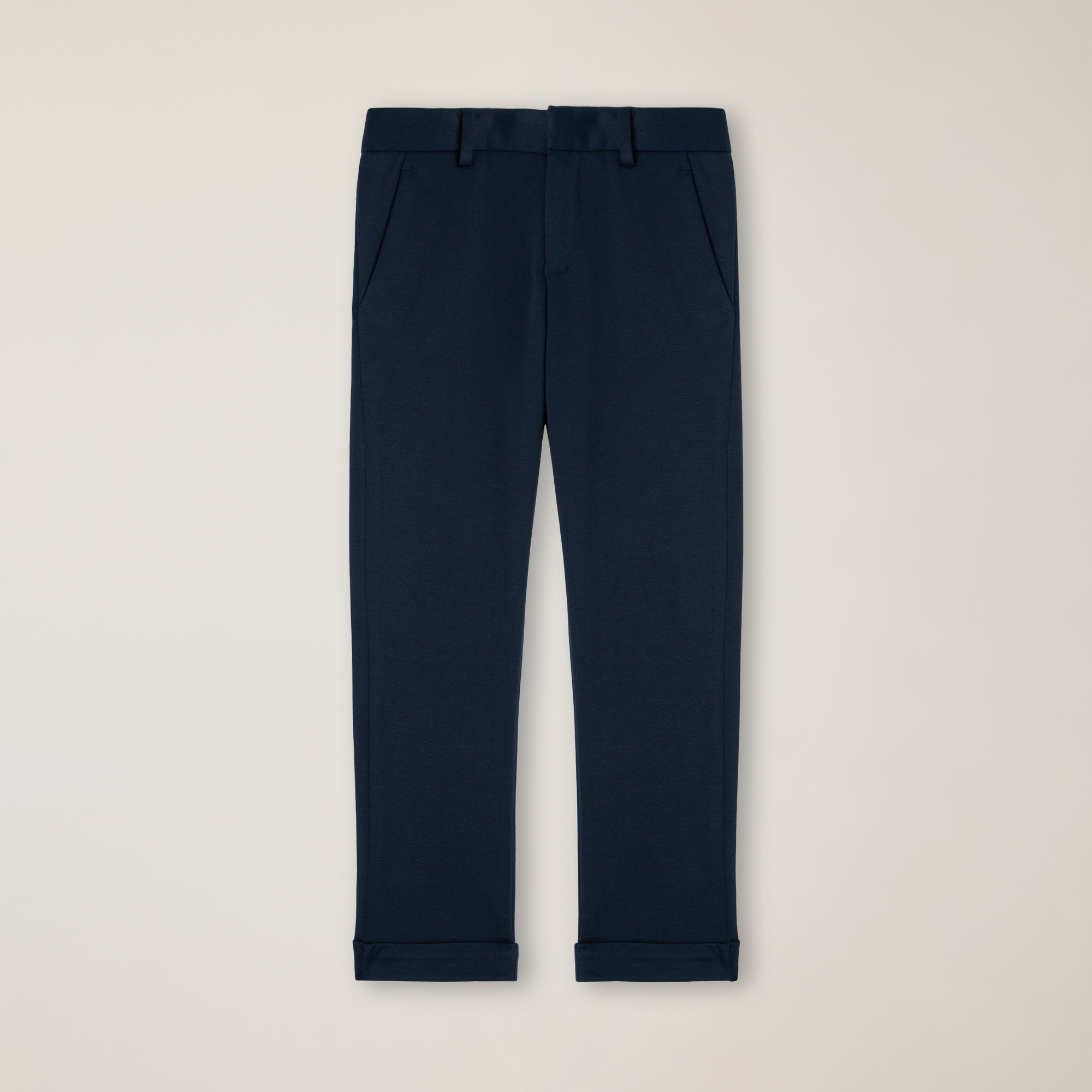 Knitted Pants With Logo Embroidery, Classic Cut And A Slash Pocket, Navy Blue, large image number 0