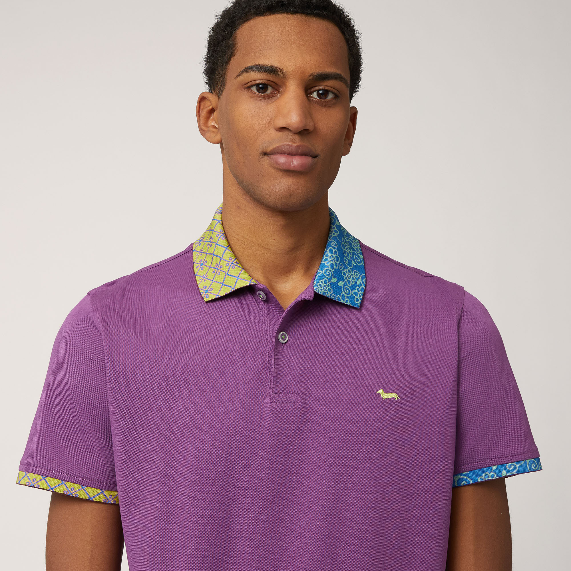 Cotton Polo with Double Print, Violet, large image number 2