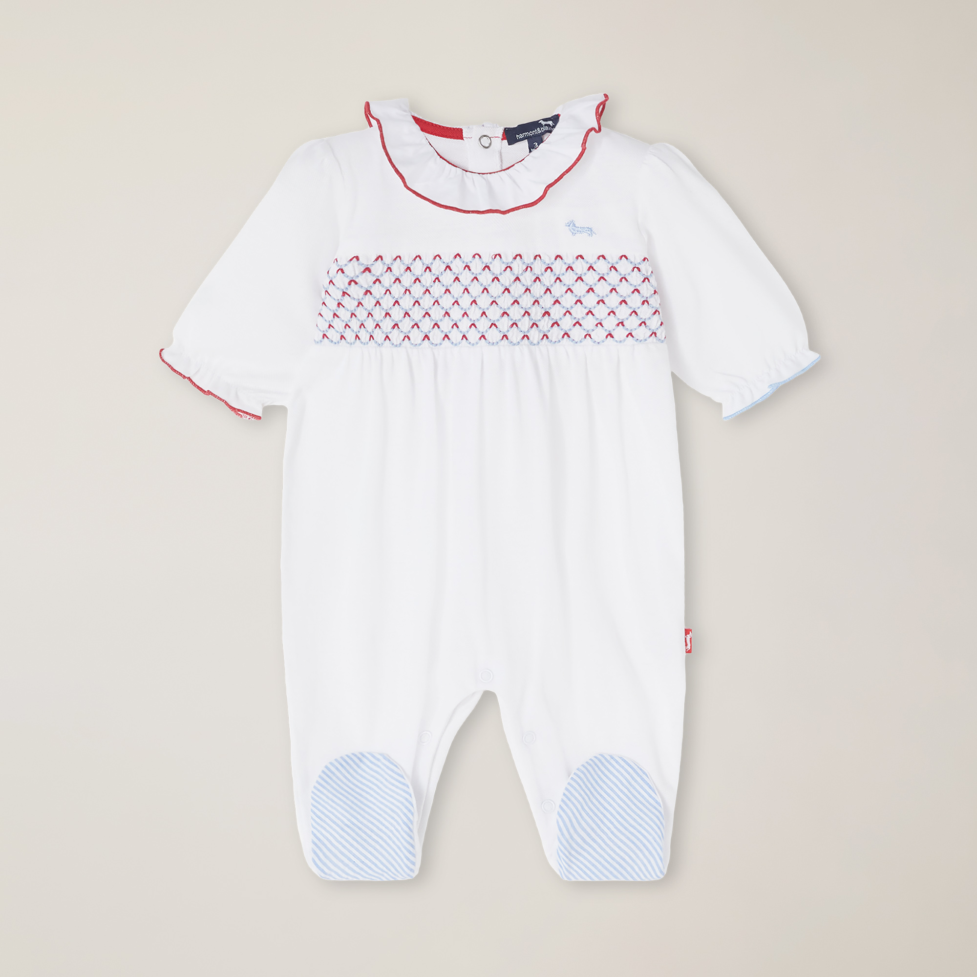 Piqué romper suit with Dachshund embroidery, White, large image number 0