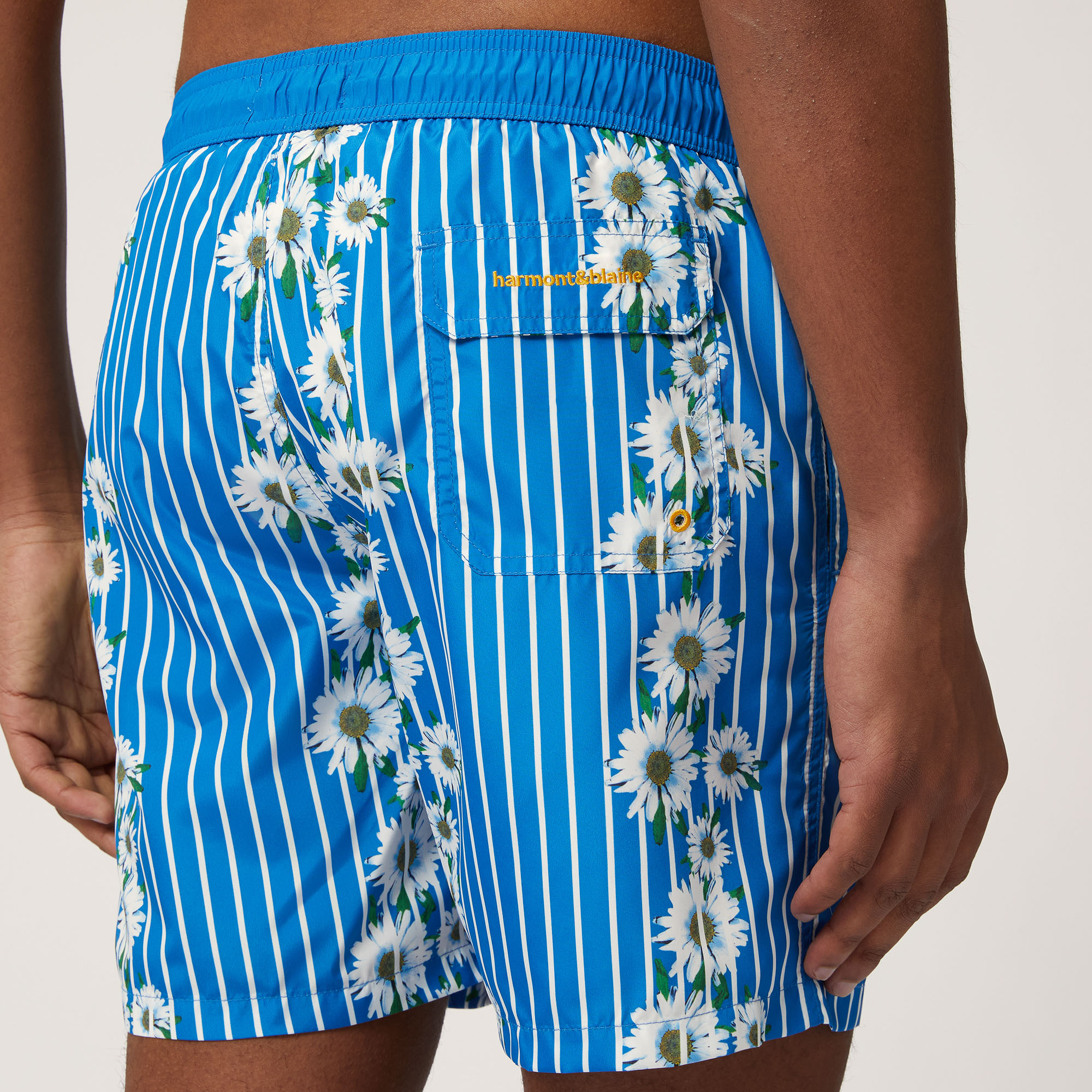 Swim Trunks with Stripes and Daisies, Eyeshadow Blue, large image number 2