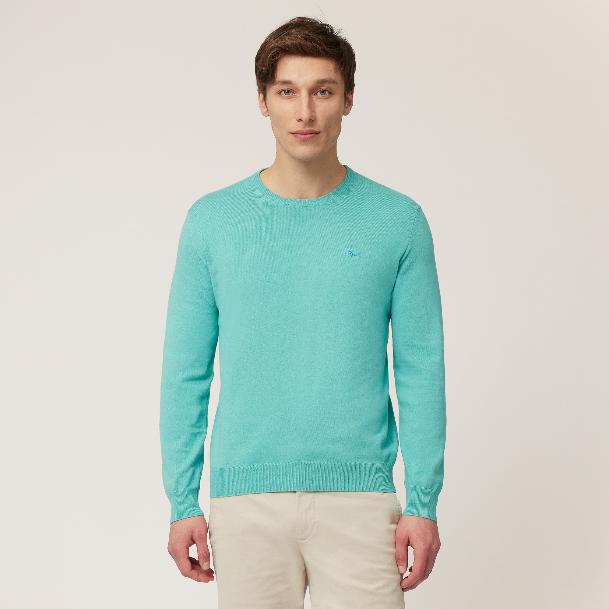 Pullover Girocollo In Cotone, Verde Acqua, large