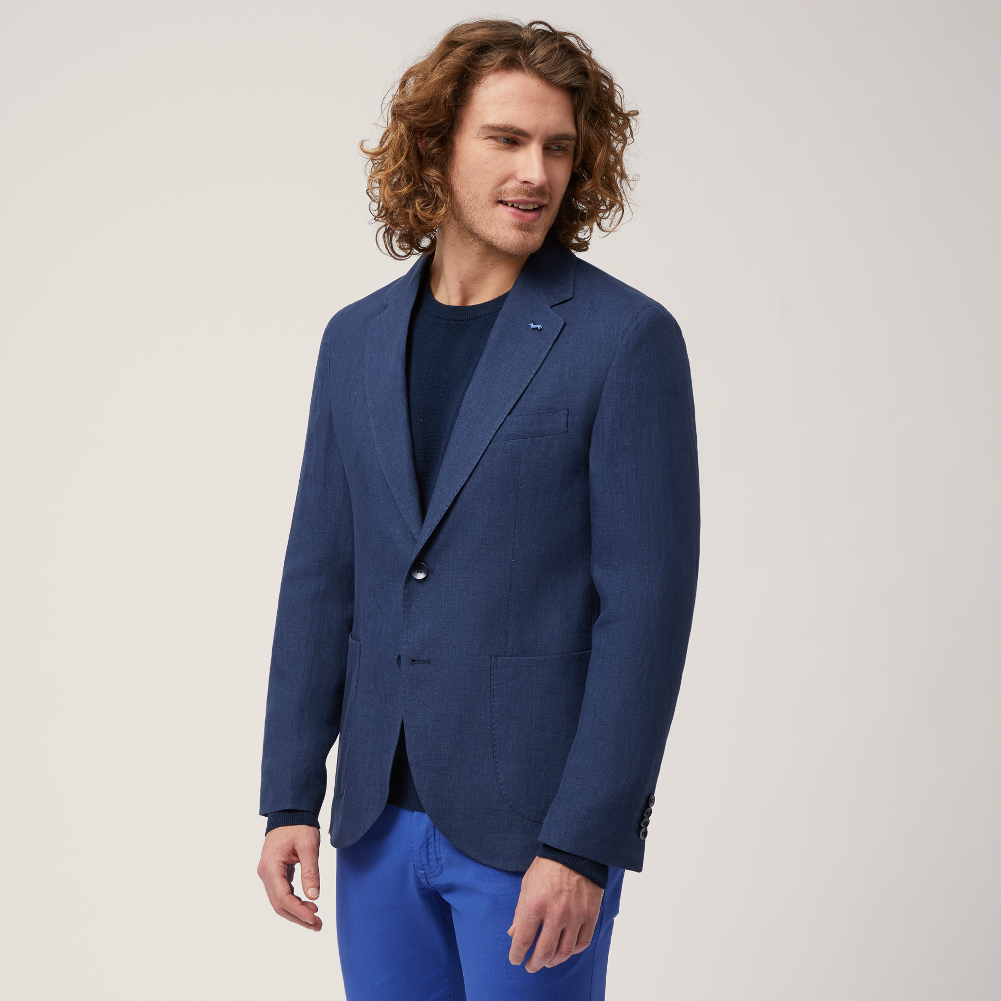 Linen Jacket with Pockets, Light Blue, large