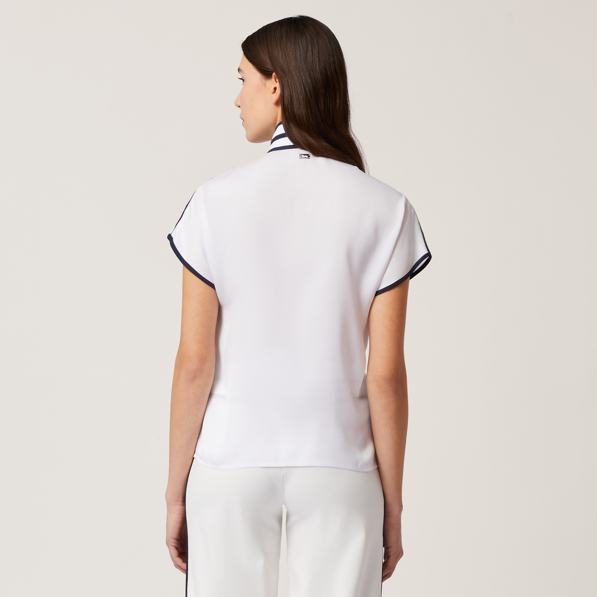 Blouse with Contrasting Trims, White, large image number 1