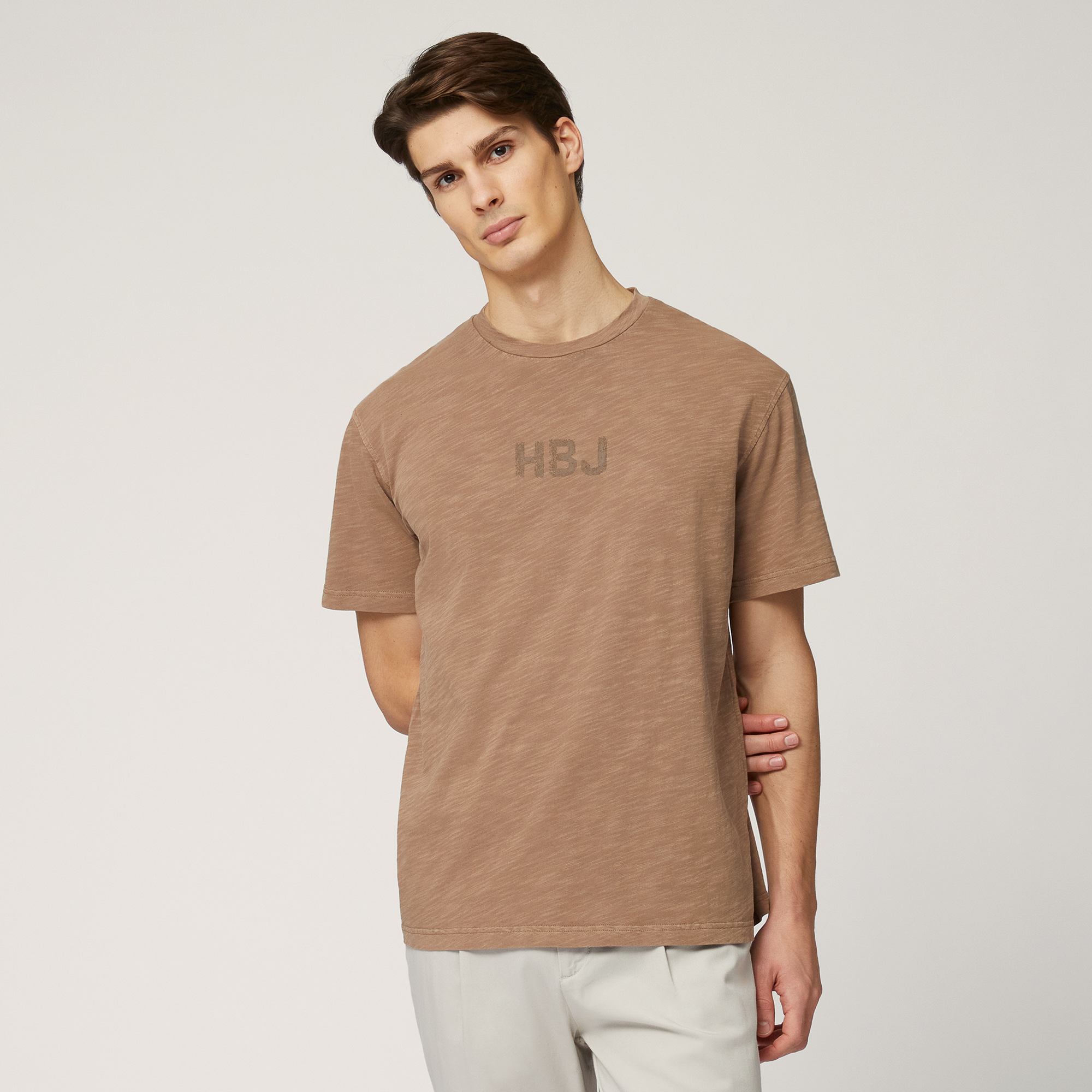 Distressed-Fit T-Shirt With Logo, Light Brown, large image number 0