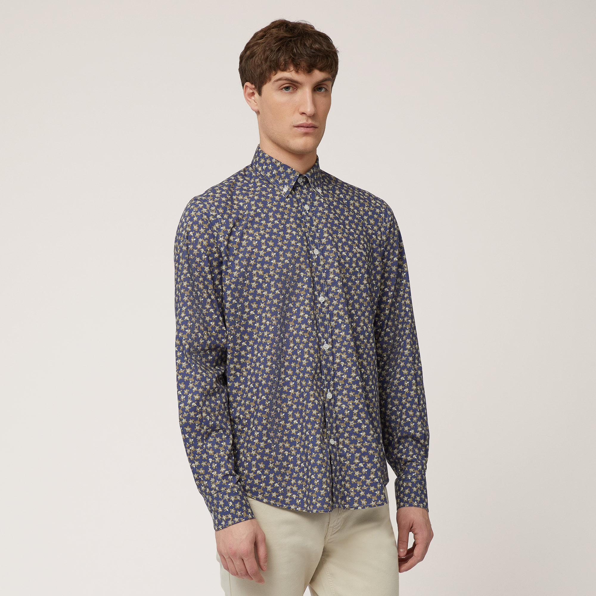 Floral Micro Pattern Shirt, Marine Blue, large image number 0