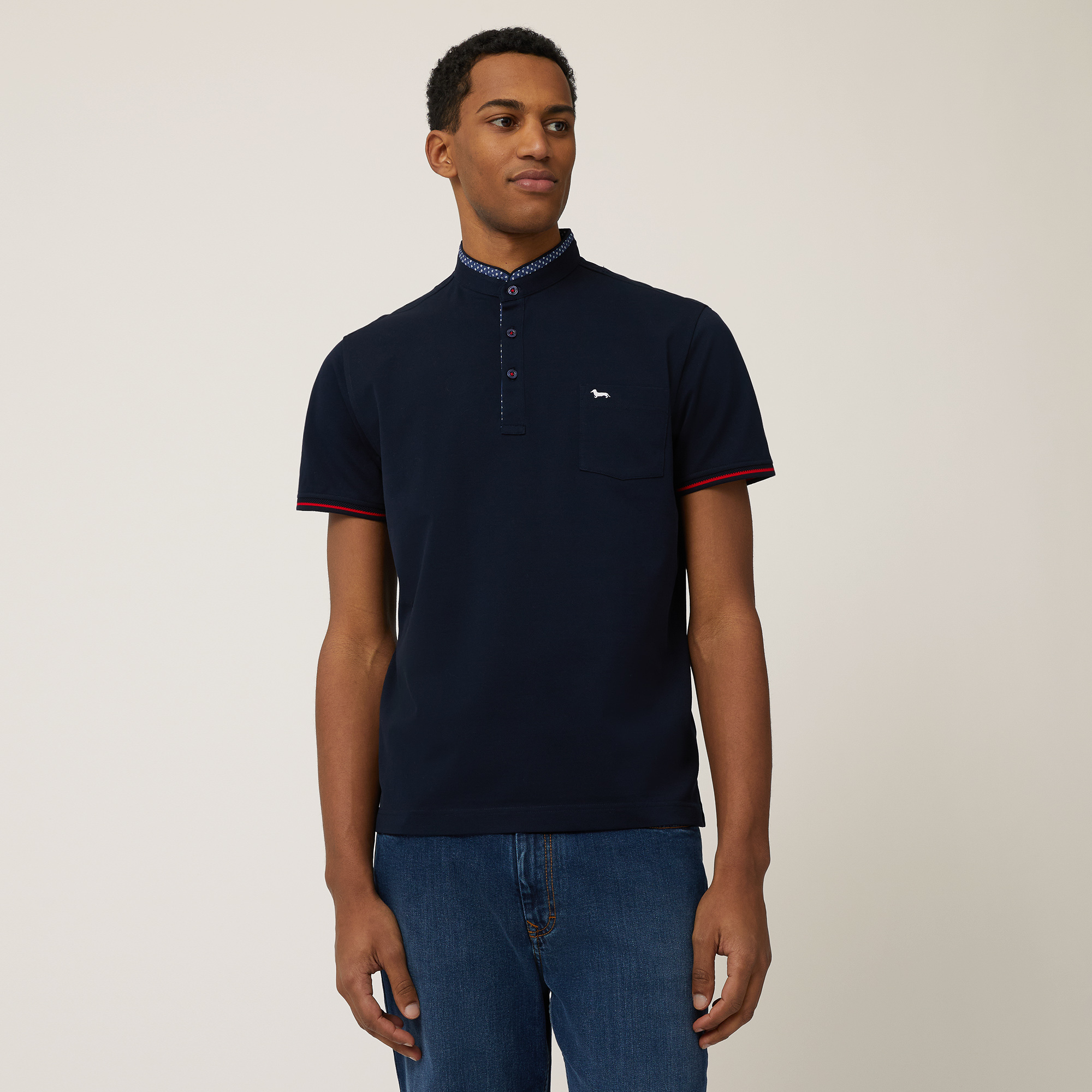 Polo with Mandarin Collar, Navy Blue, large image number 0