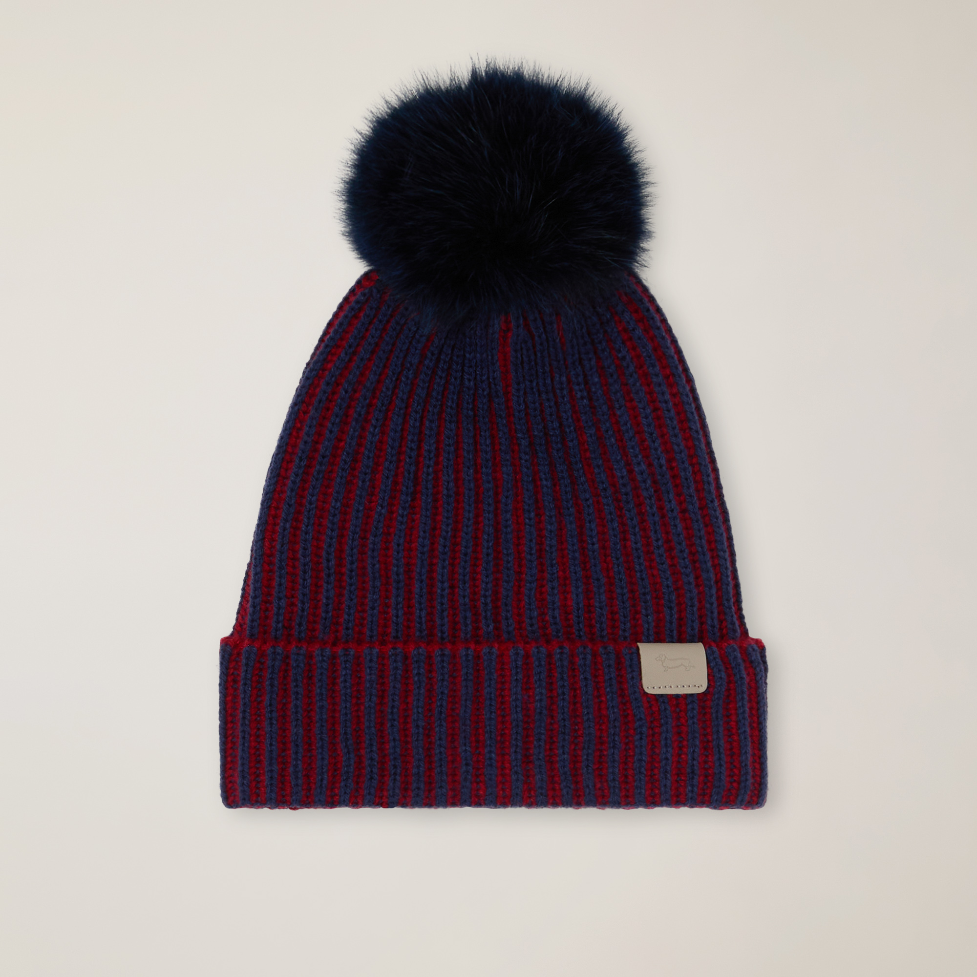 Unisex wool-blend hat with fur pom-pom, Cherry, large