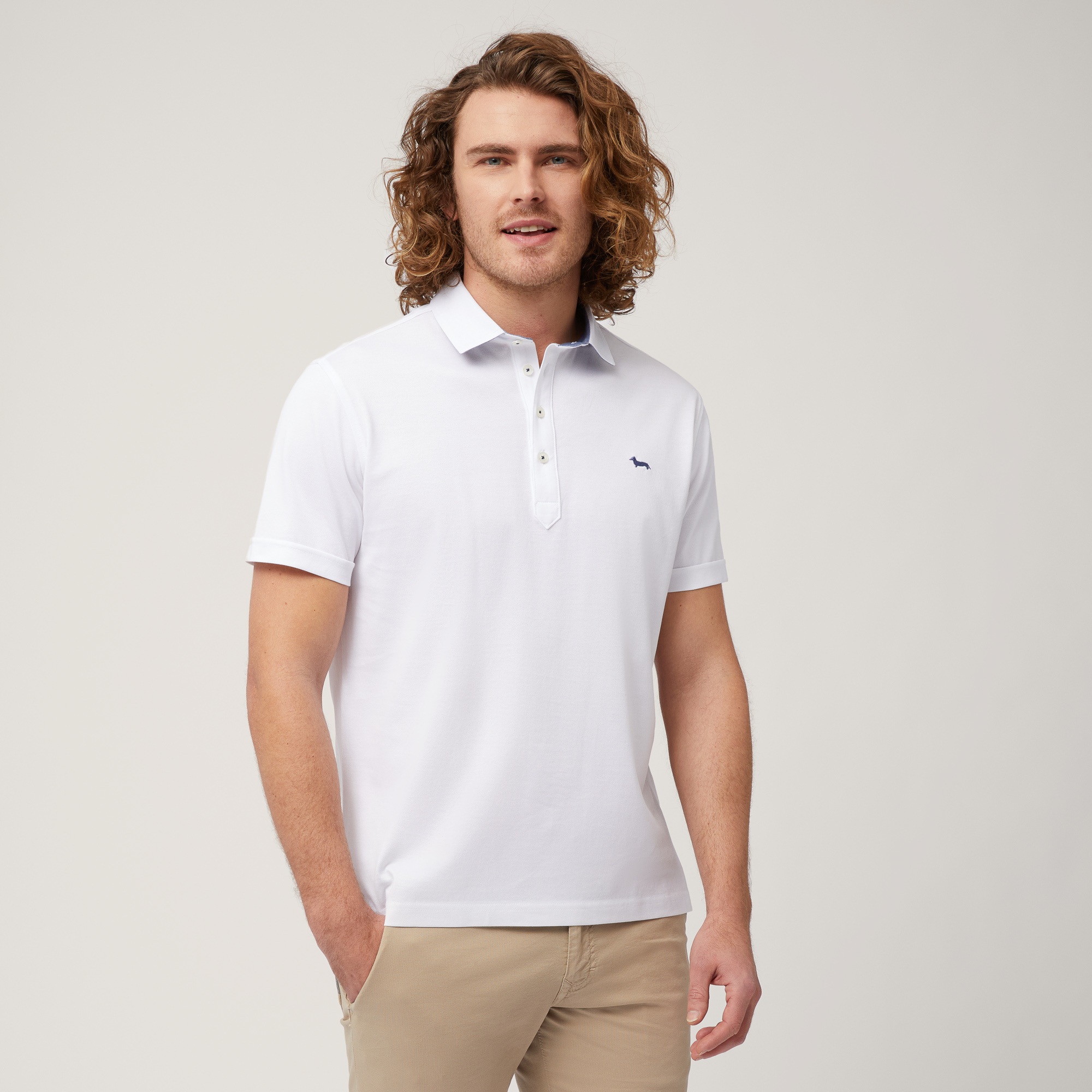 Stretch Cotton Polo Shirt, White, large