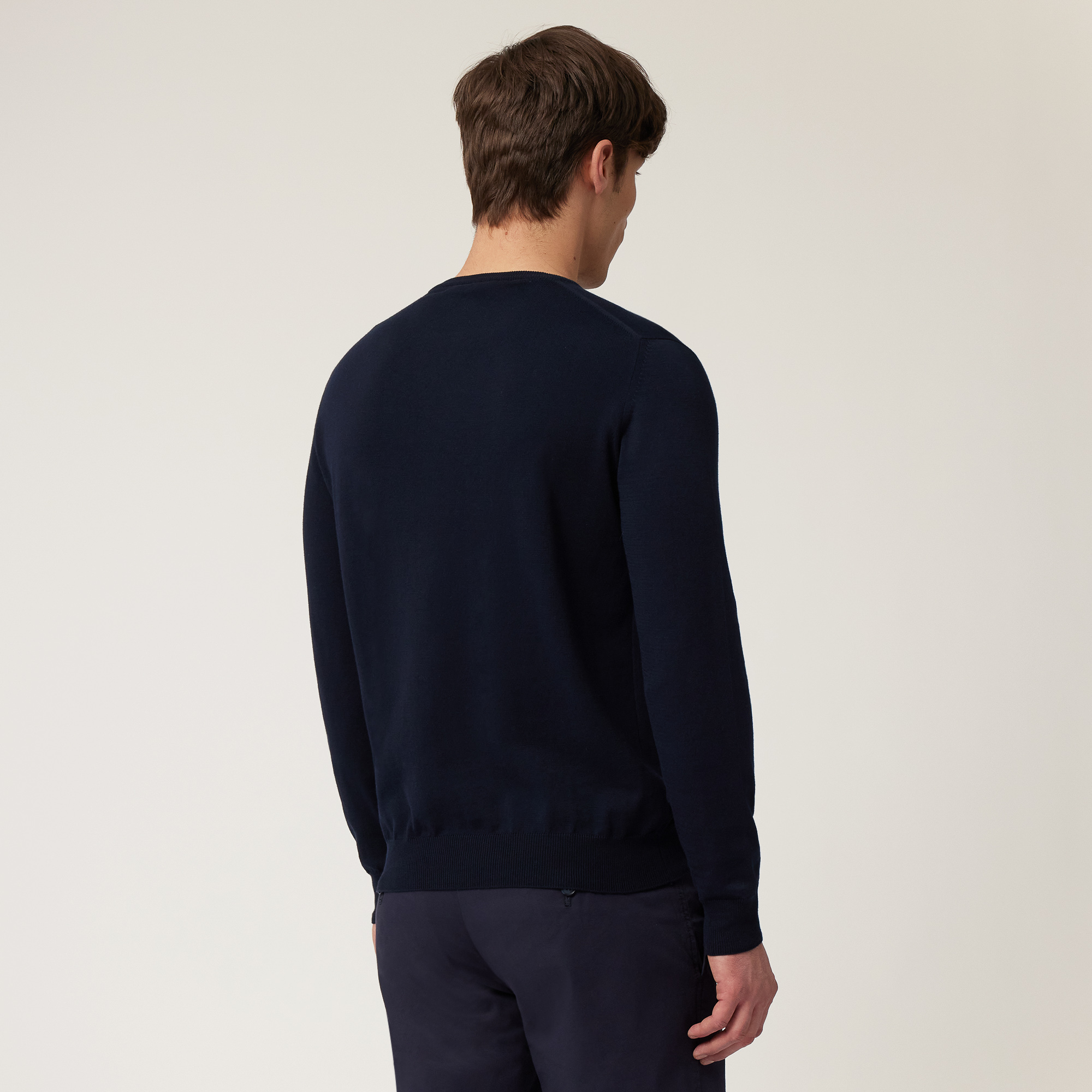 Cotton Crew Neck Pullover, Navy Blue, large image number 1