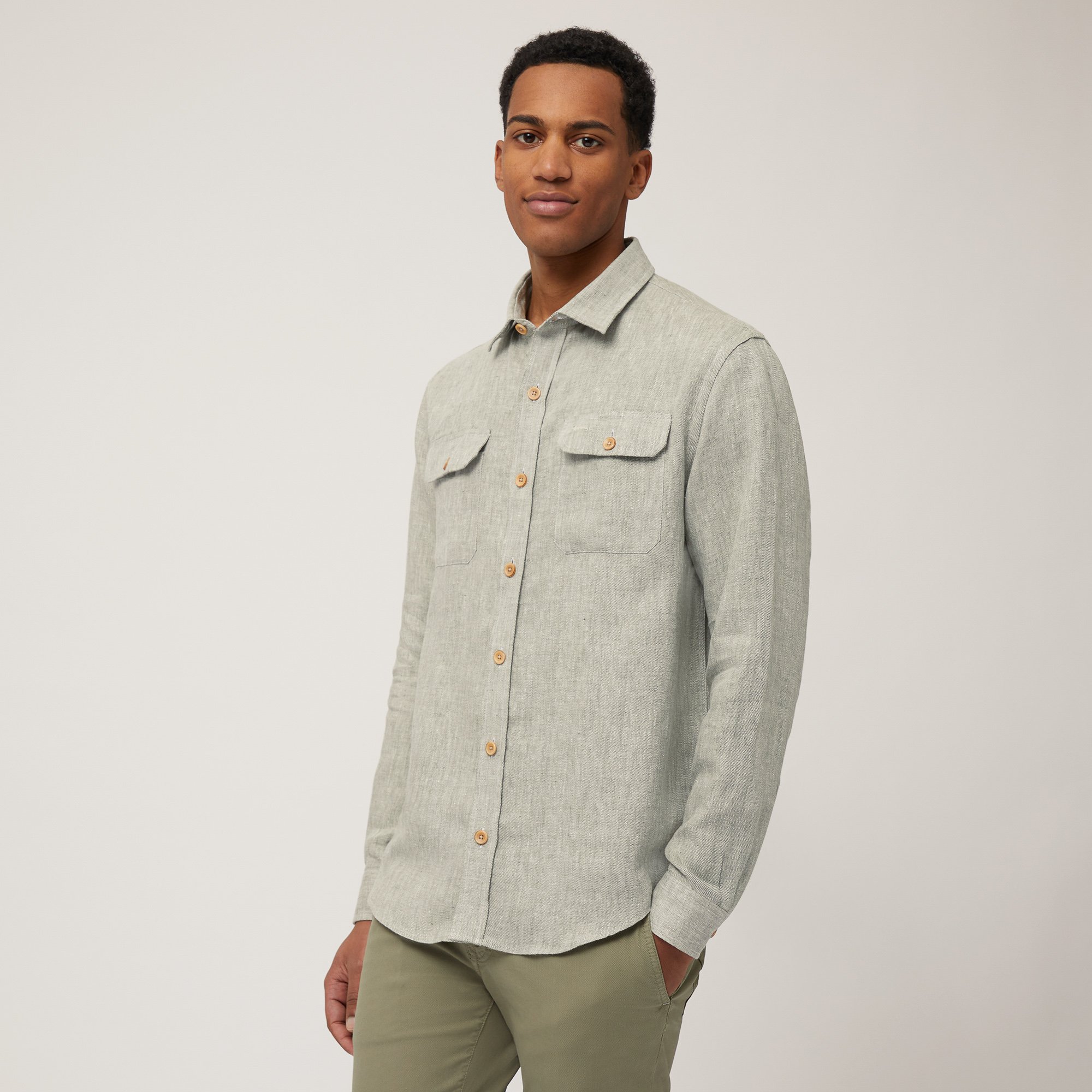 Linen Overshirt, Military Green, large image number 0