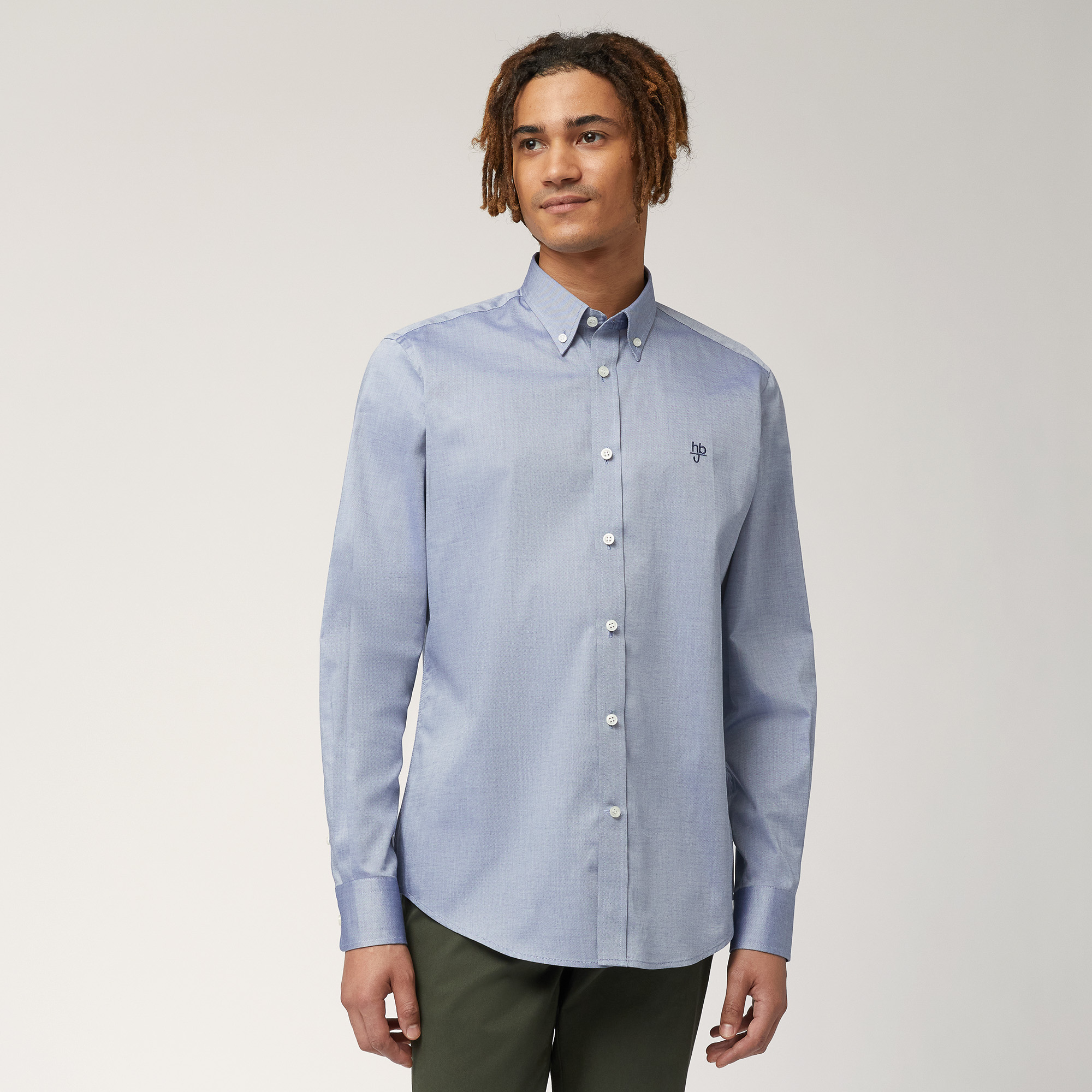 Solid-Colored Cotton Shirt, Blue Light, large