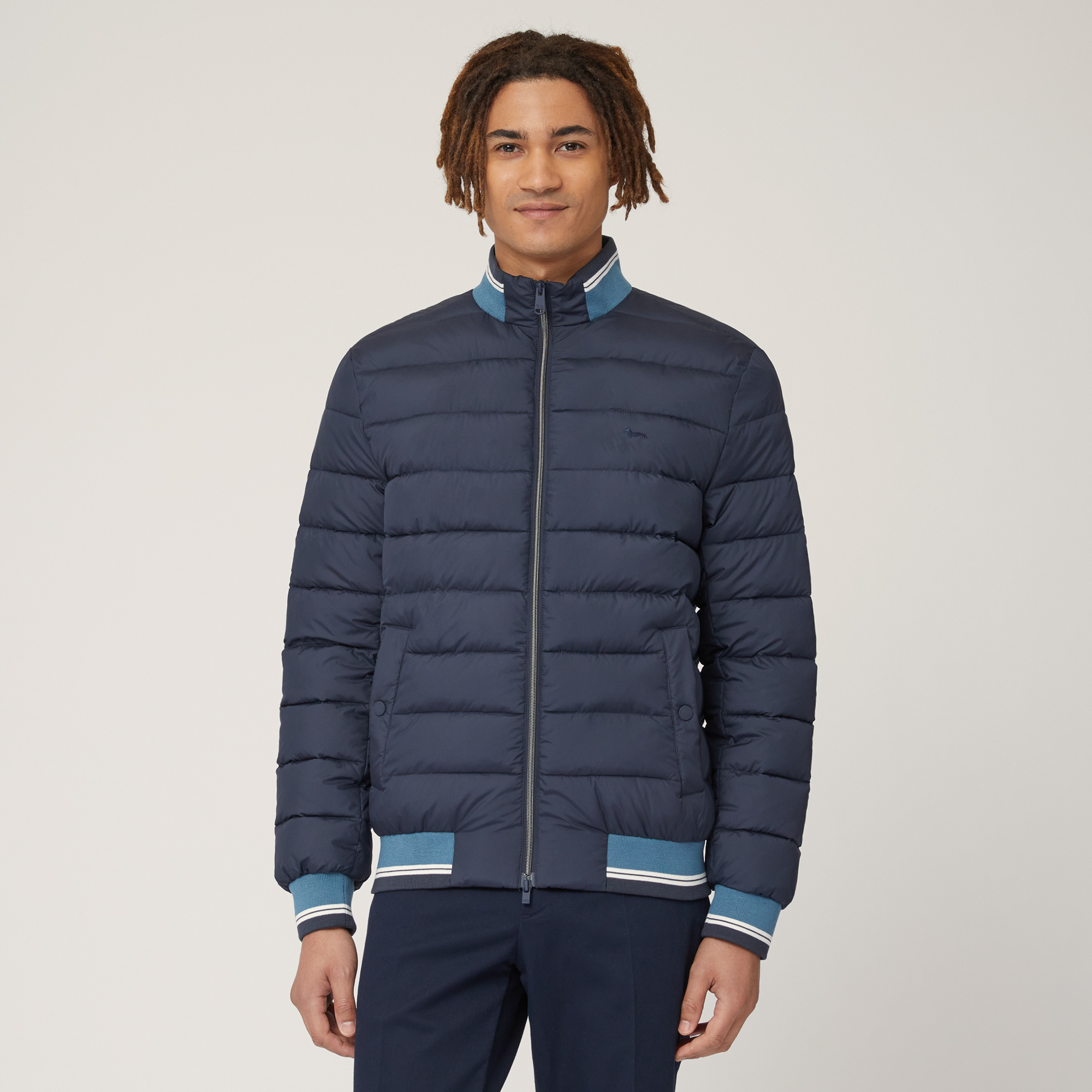 Bomber Jacket with Contrasting Details, Blu, large image number 0