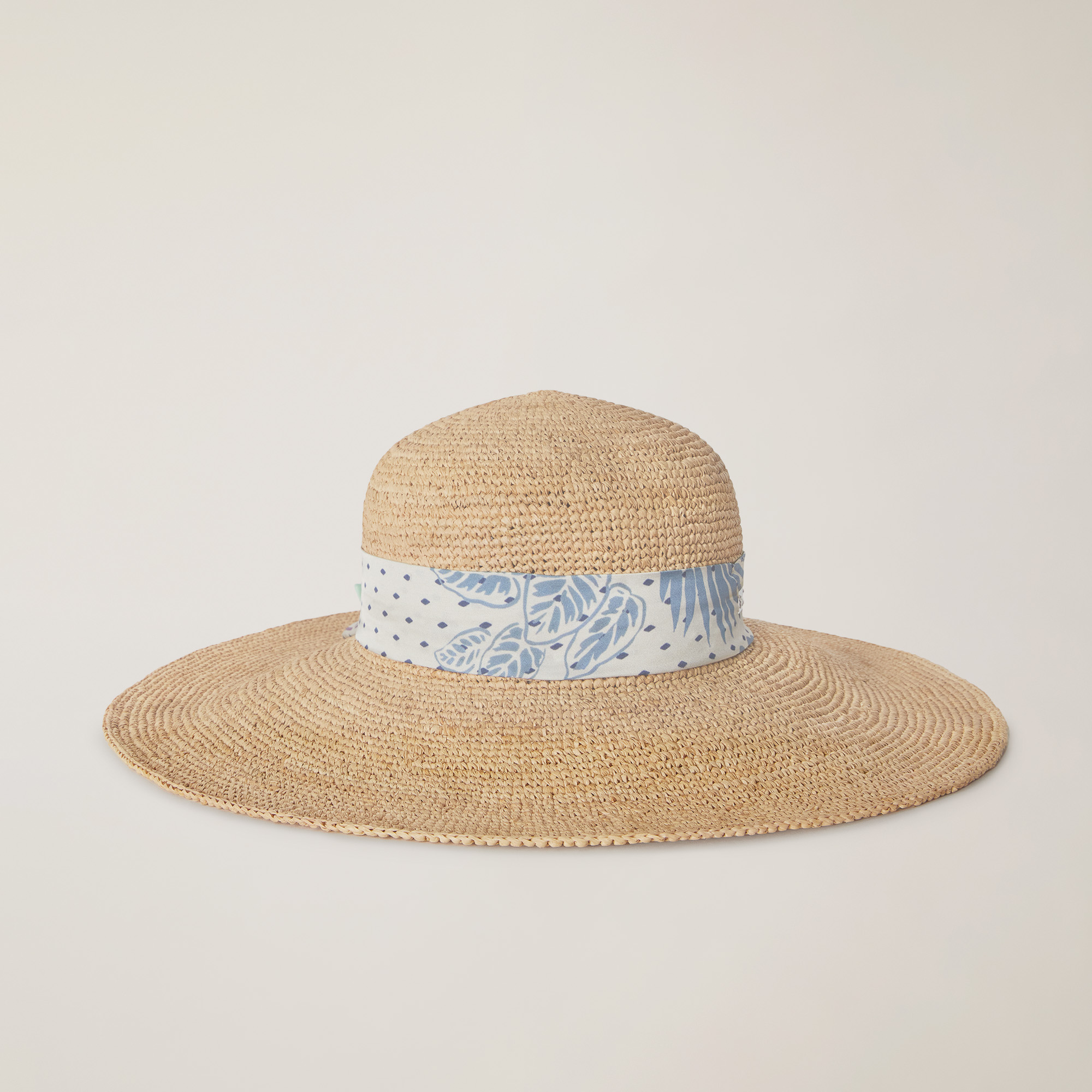 Raffia Hat with Foulard, Light Blue, large image number 0