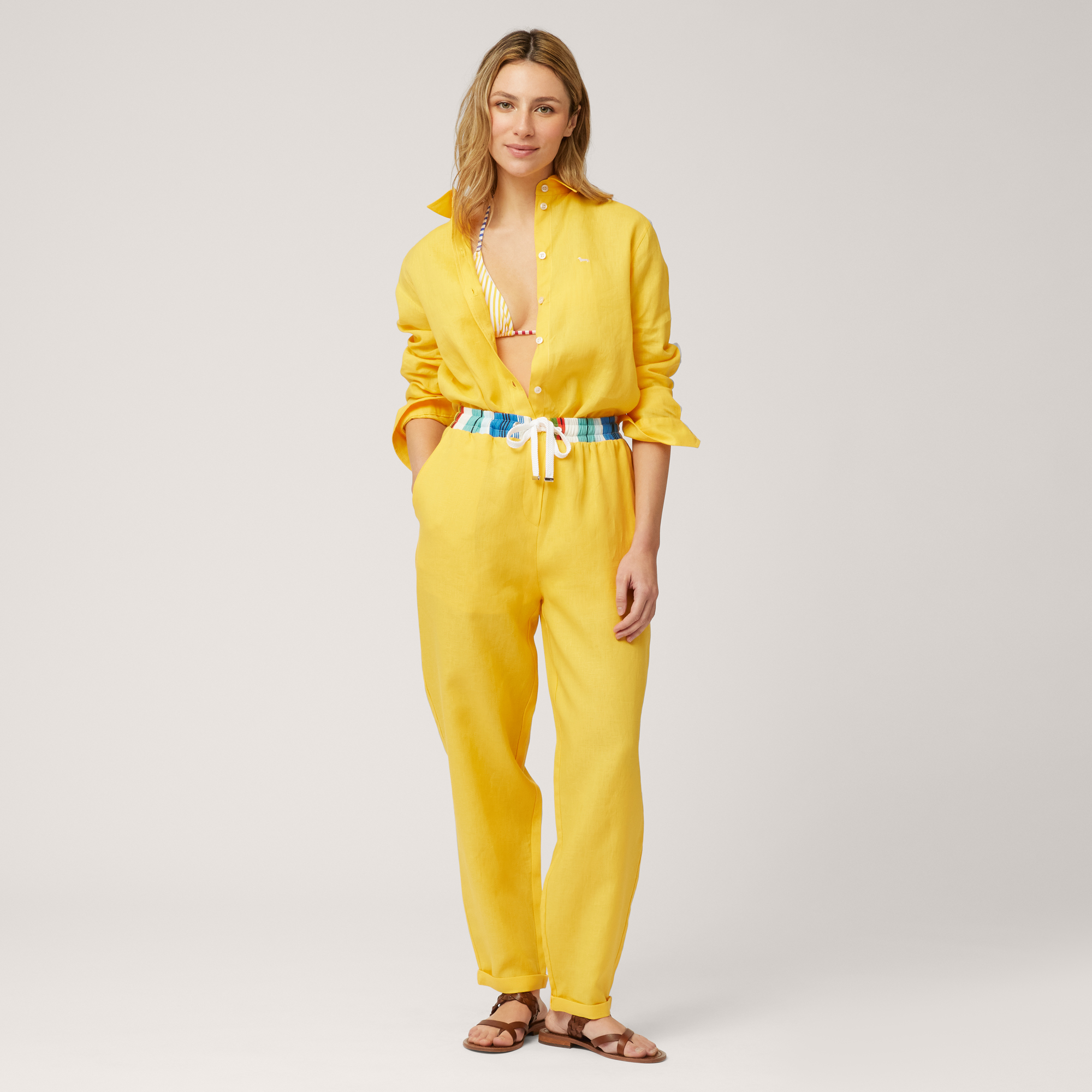 Pants with Printed Waist, Canary Yellow, large image number 3