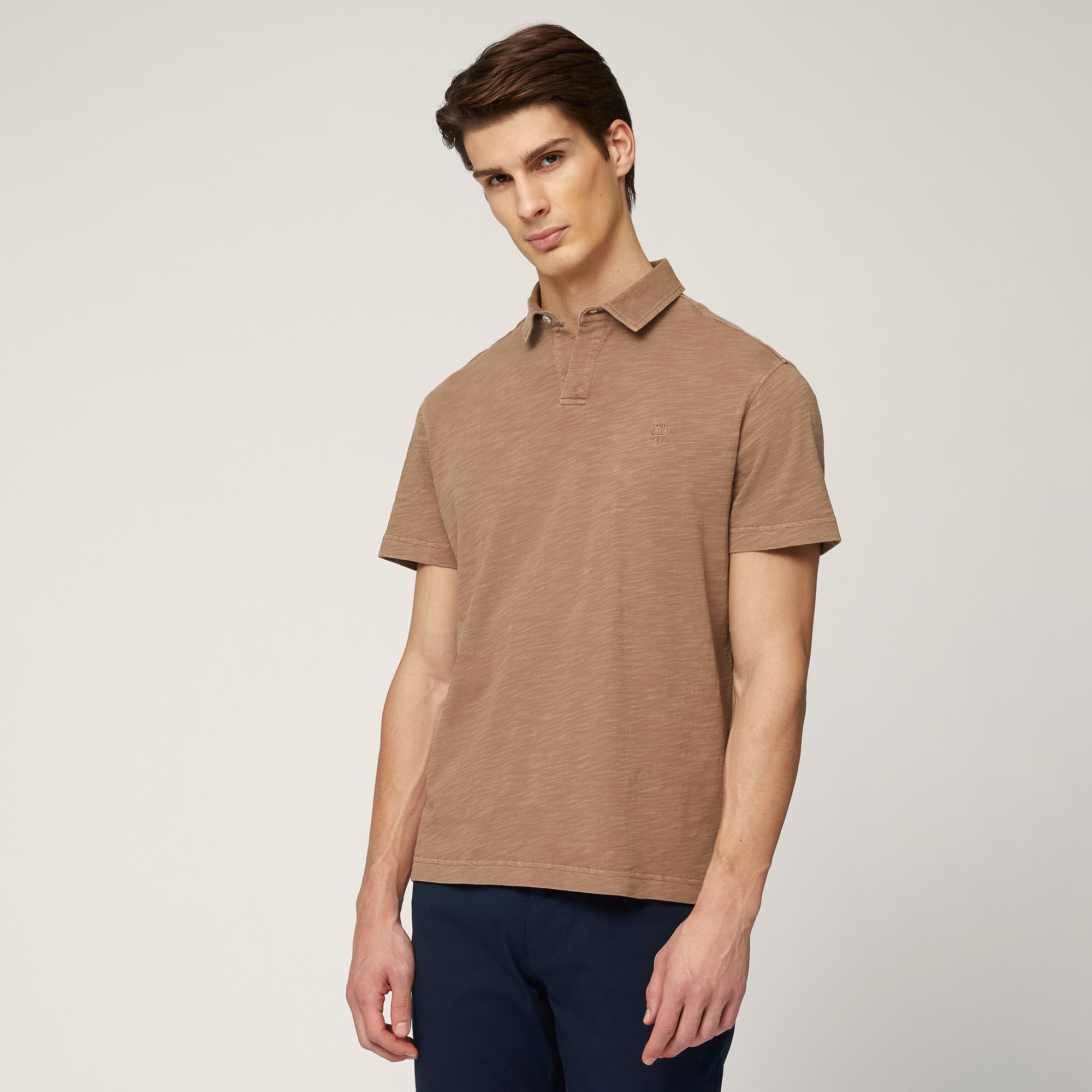 Garment-Dyed Cotton Polo, Light Brown, large