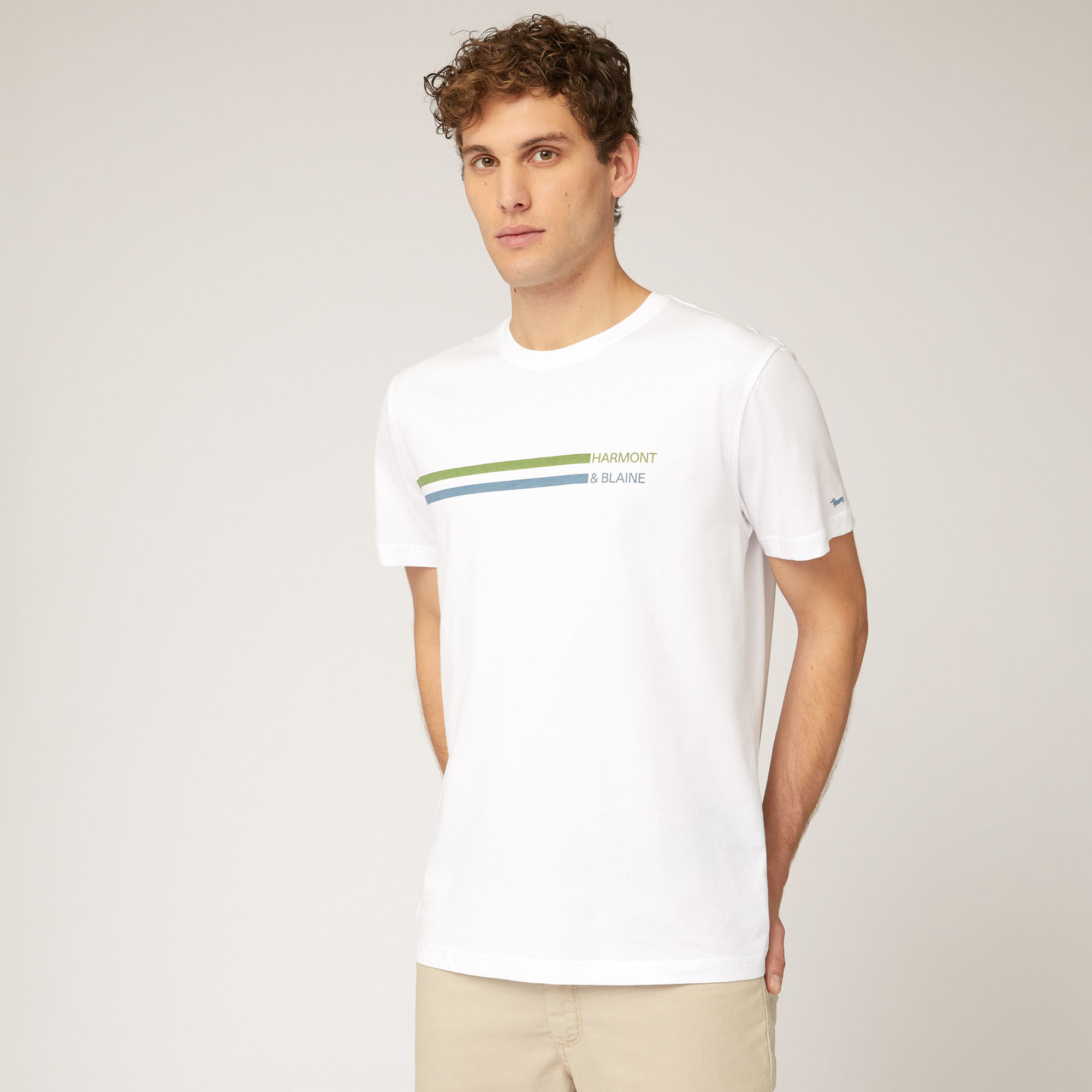T-Shirt with Lettering and Stripes