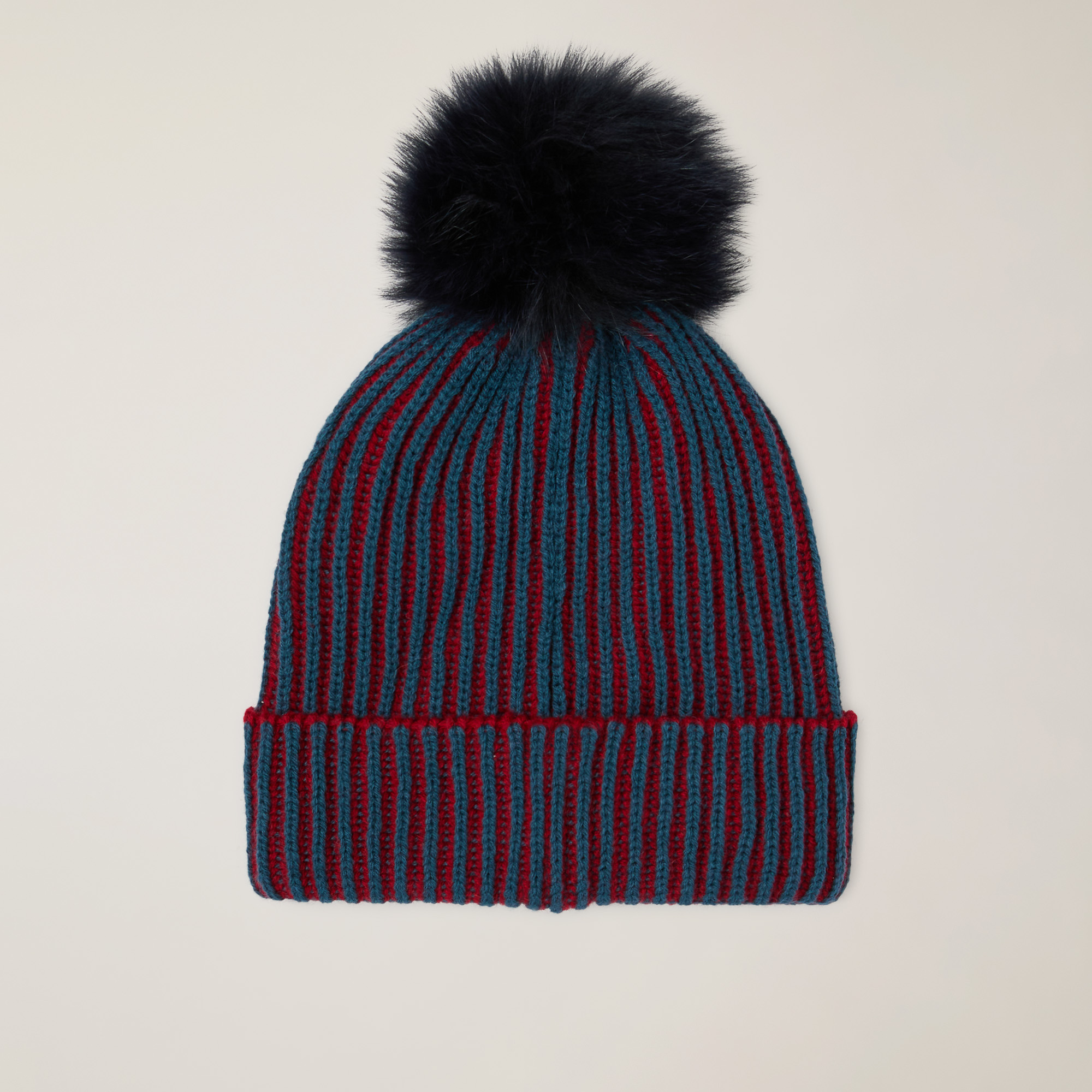 Unisex wool-blend hat with fur pom-pom, Navy blue, large image number 1