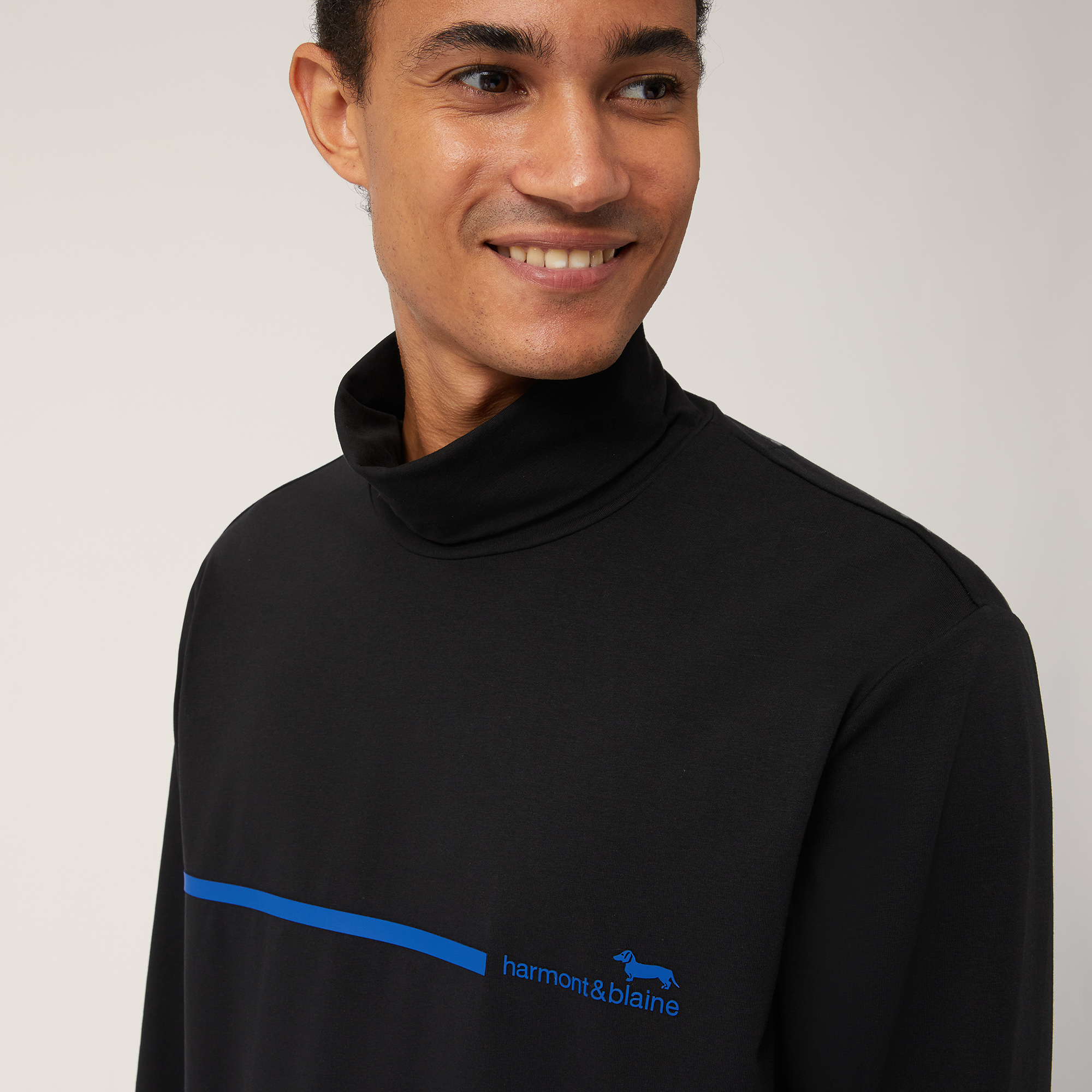 High-Neck Sweater with Logo, Black, large image number 2