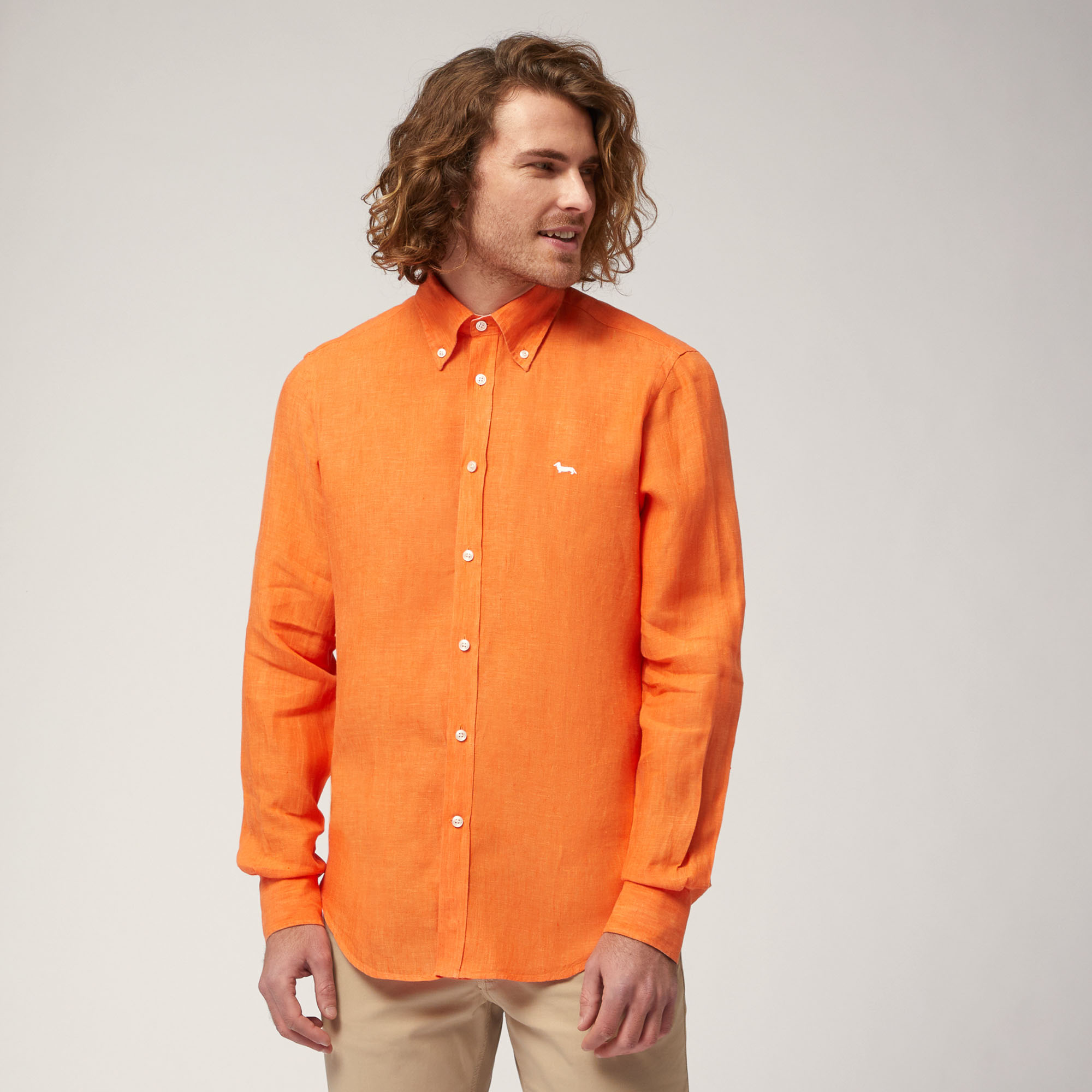 Linen Shirt, Orange, large