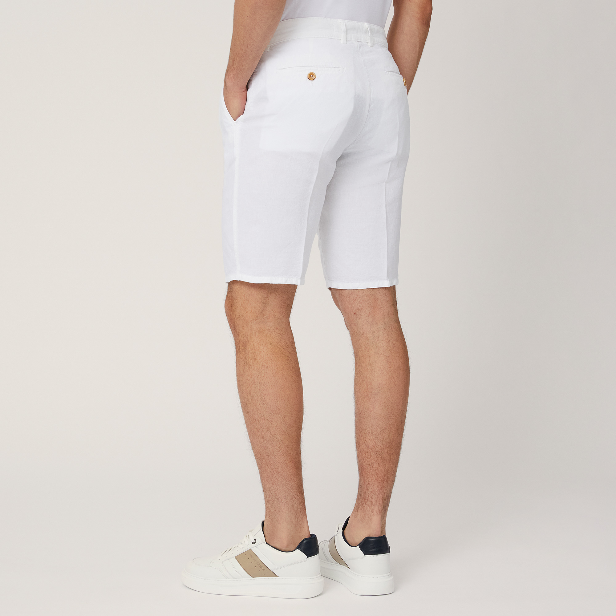 Linen Regular Bermuda Shorts, White, large image number 1