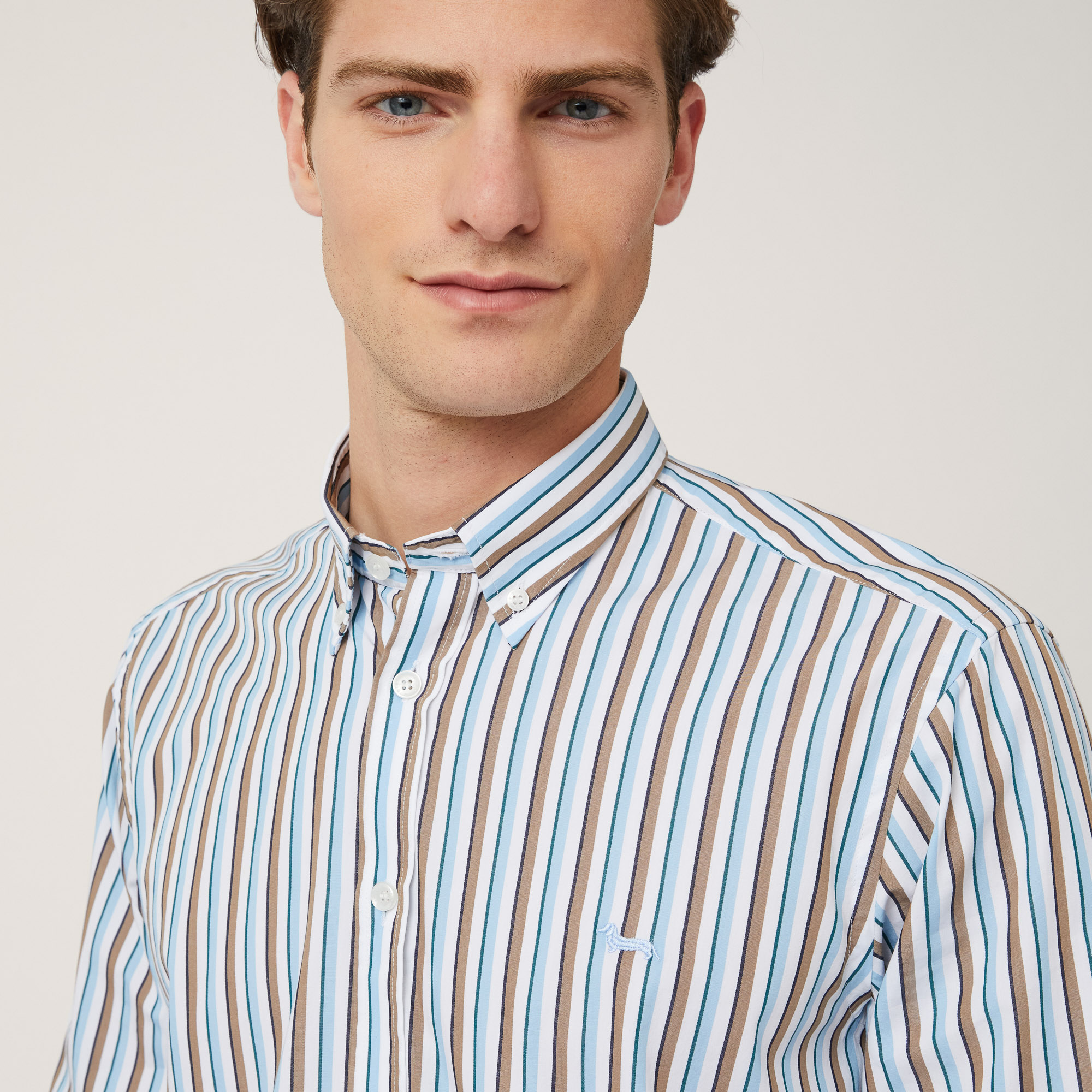 Striped Cotton Shirt, Blu, large image number 2