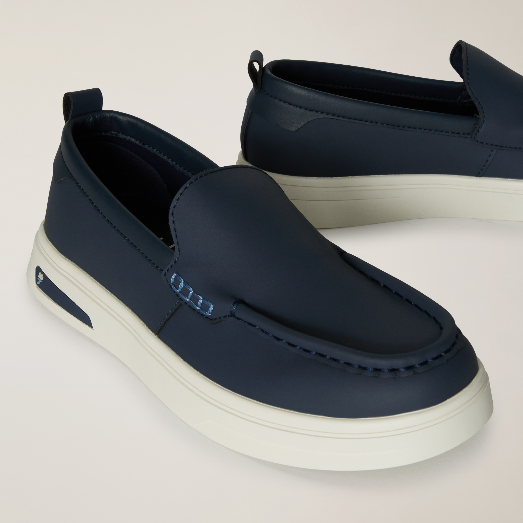 Leather Loafers with Contrast, Dark Blue, large image number 3